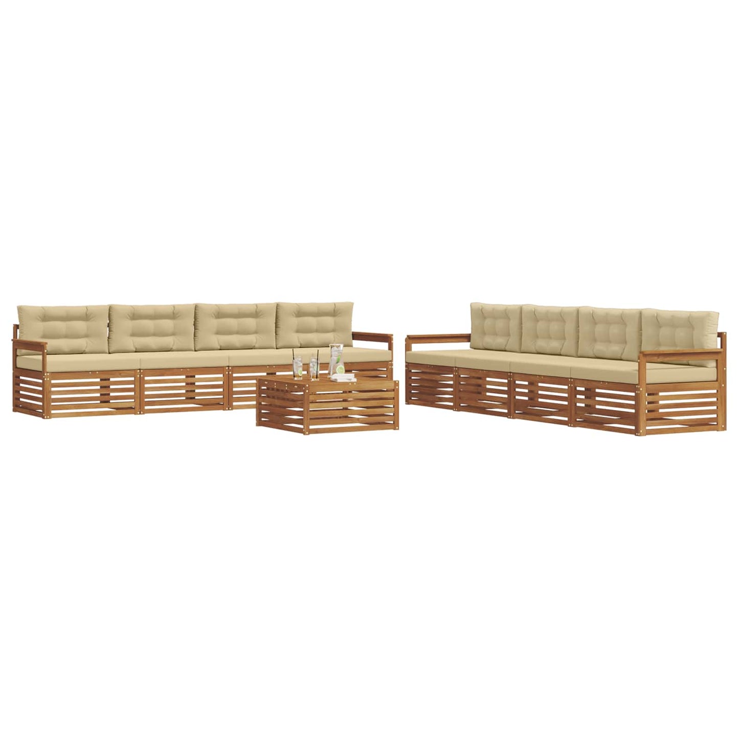 vidaXL Σειρά Καναπέ Εξωτερικού με μαξιλάρι 9 pcs Φυσικό και Μπεζ