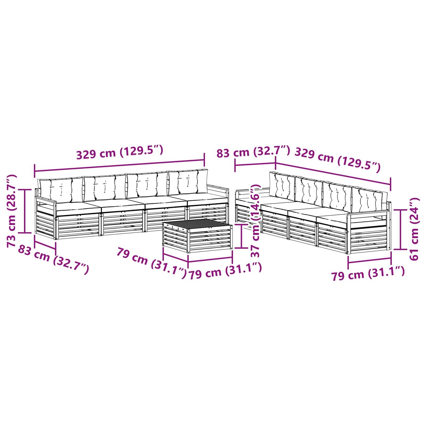 vidaXL Σειρά Καναπέ Εξωτερικού με μαξιλάρι 9 pcs Φυσικό και Μπεζ