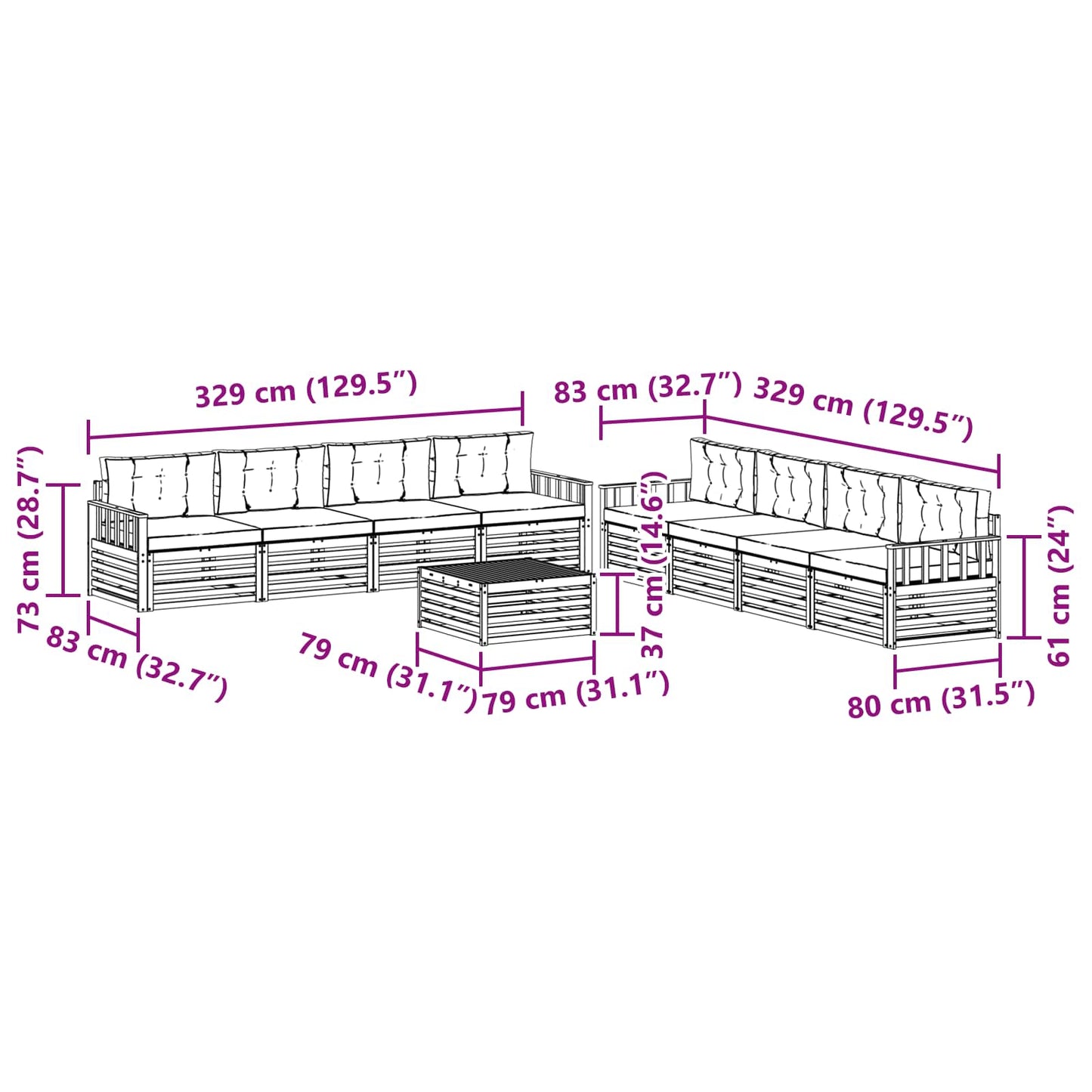 vidaXL Σειρά Καναπέ Εξωτερικού με μαξιλάρι 9 pcs Φυσικό και Κρέμα