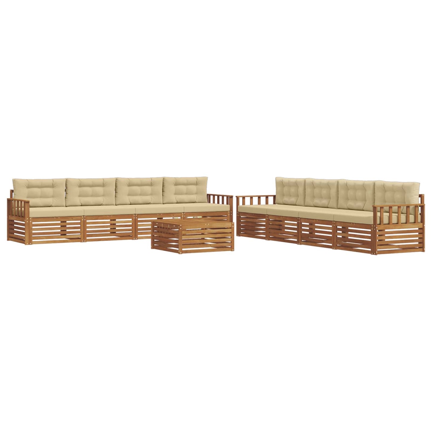 vidaXL Σειρά Καναπέ Εξωτερικού με μαξιλάρι 9 pcs Φυσικό και Μπεζ