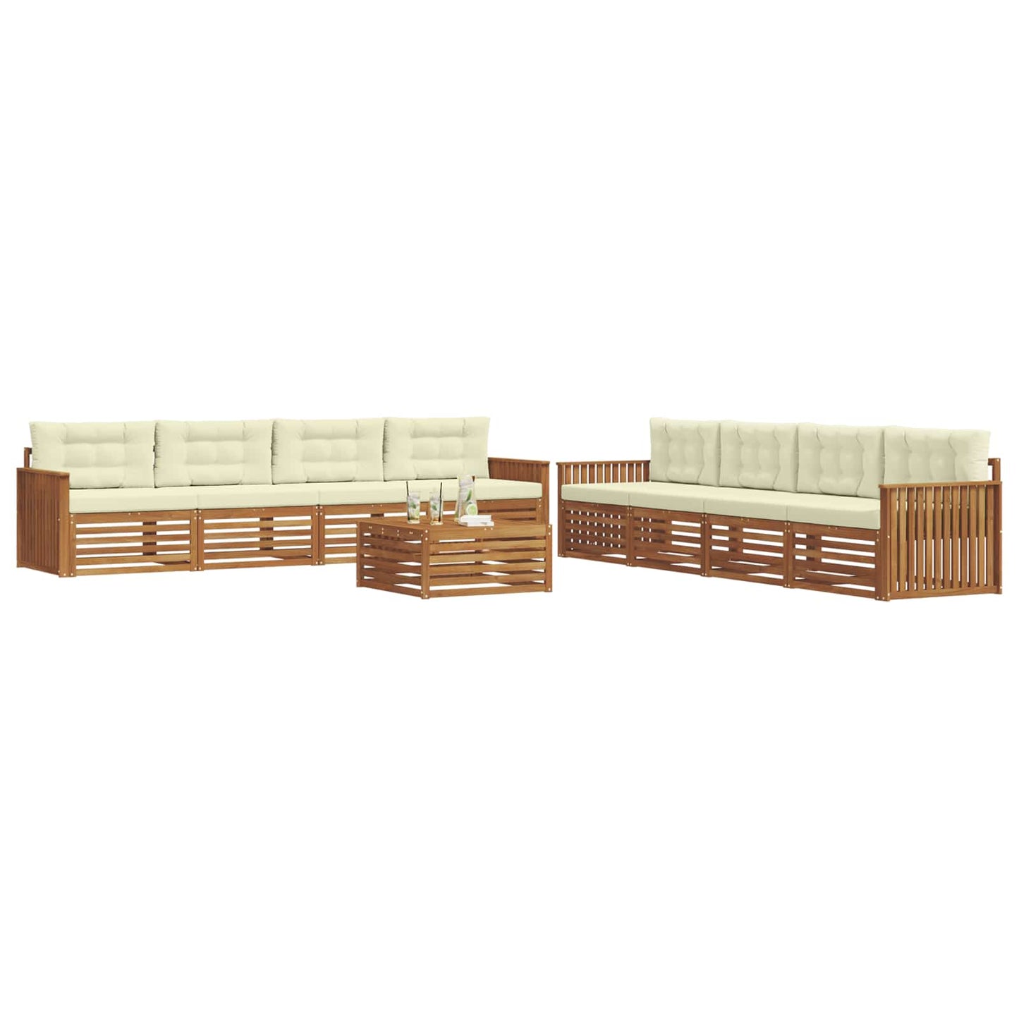 vidaXL Σειρά Καναπέ Εξωτερικού με μαξιλάρι 9 pcs Φυσικό και Κρέμα