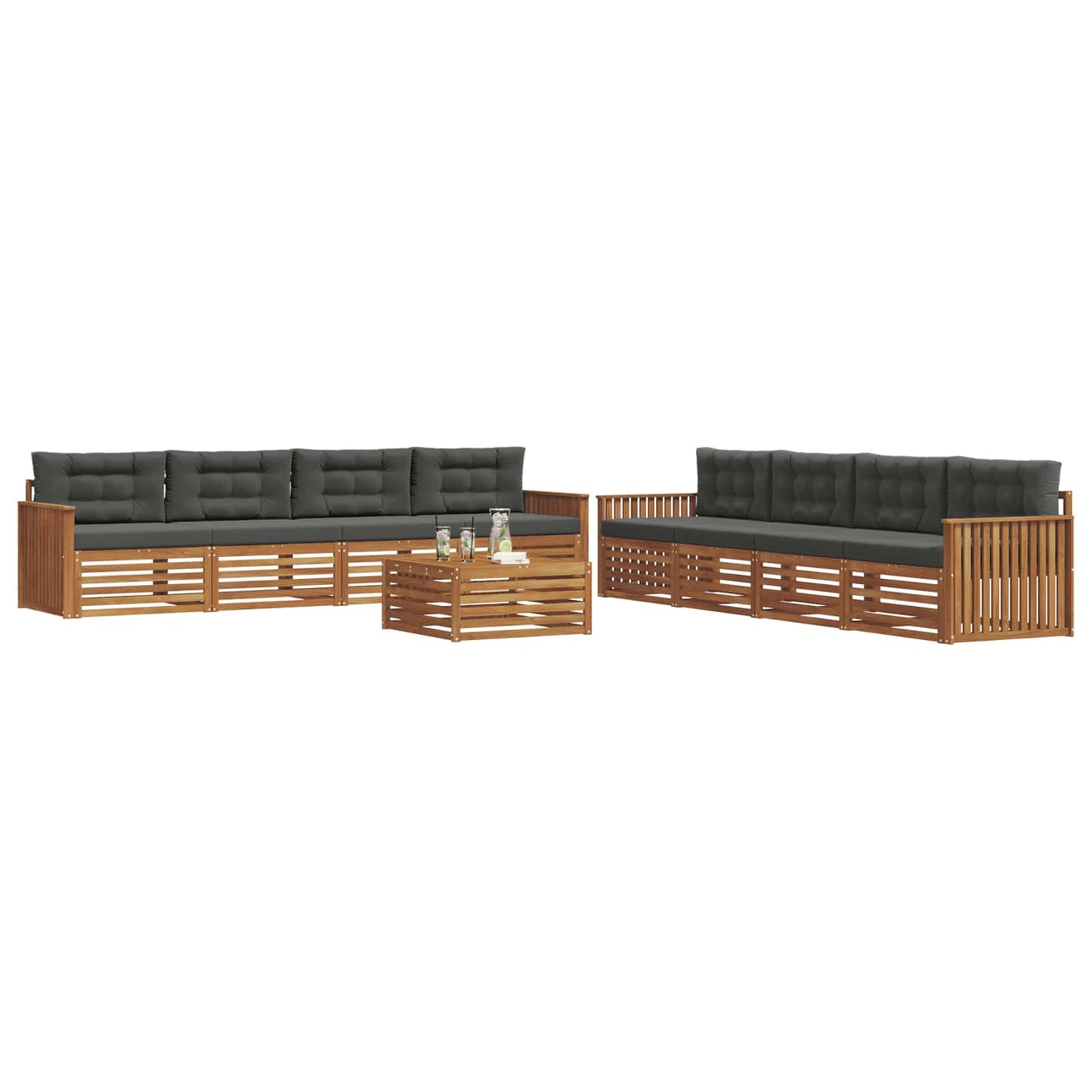 vidaXL Σειρά Καναπέ Εξωτερικού με μαξιλάρι 9 pcs Φυσικό και Ανθρακί