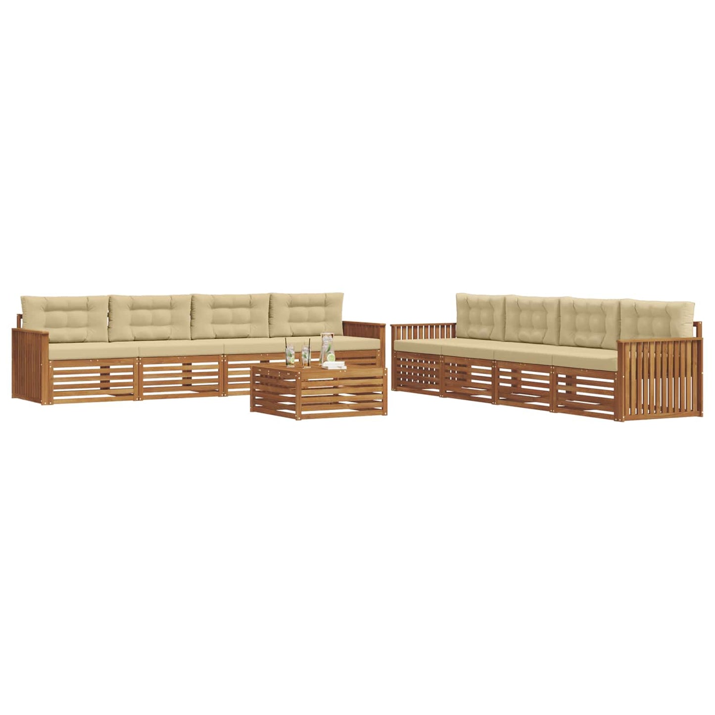 vidaXL Σειρά Καναπέ Εξωτερικού με μαξιλάρι 9 pcs Φυσικό και Μπεζ