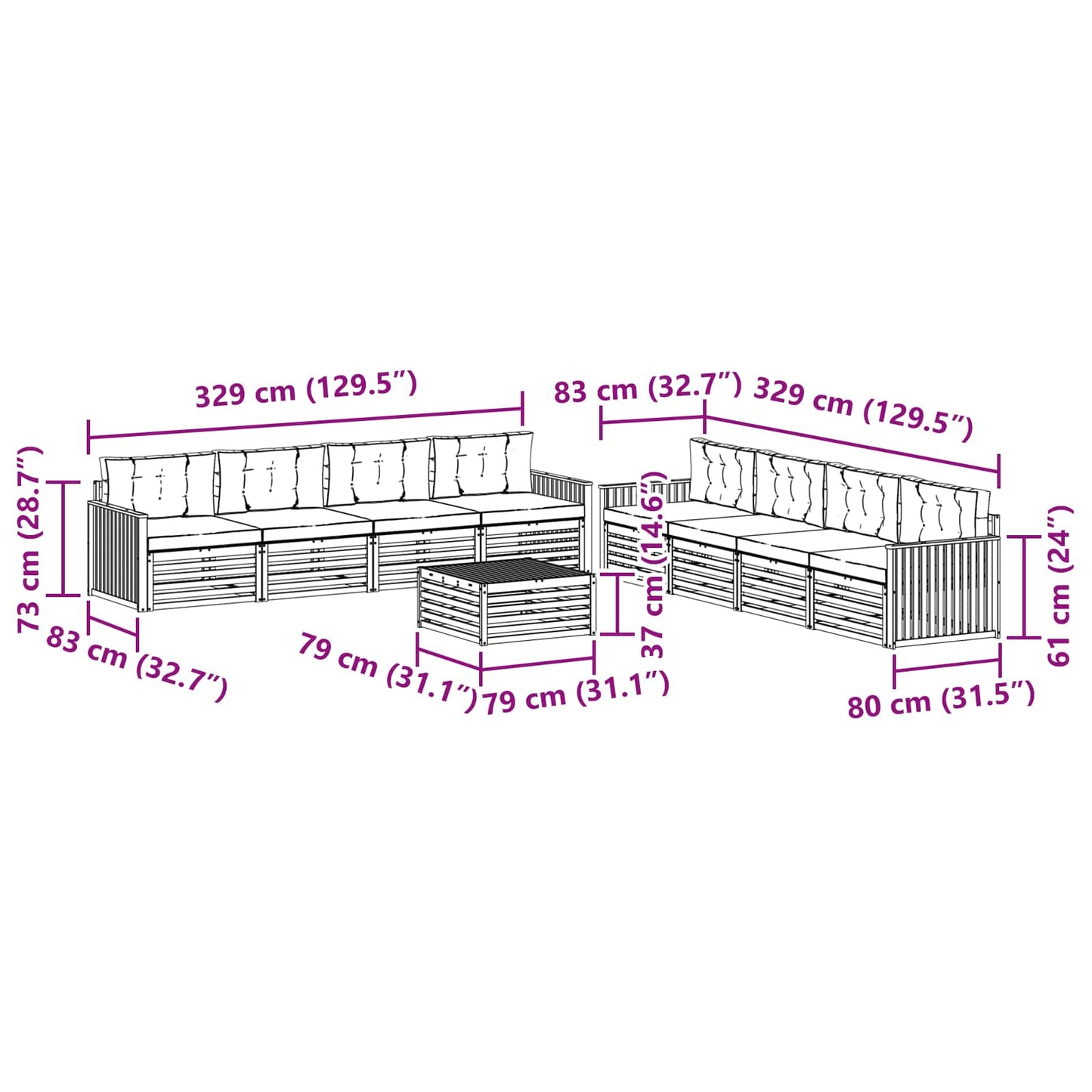 vidaXL Σειρά Καναπέ Εξωτερικού με μαξιλάρι 9 pcs Φυσικό και Μπεζ