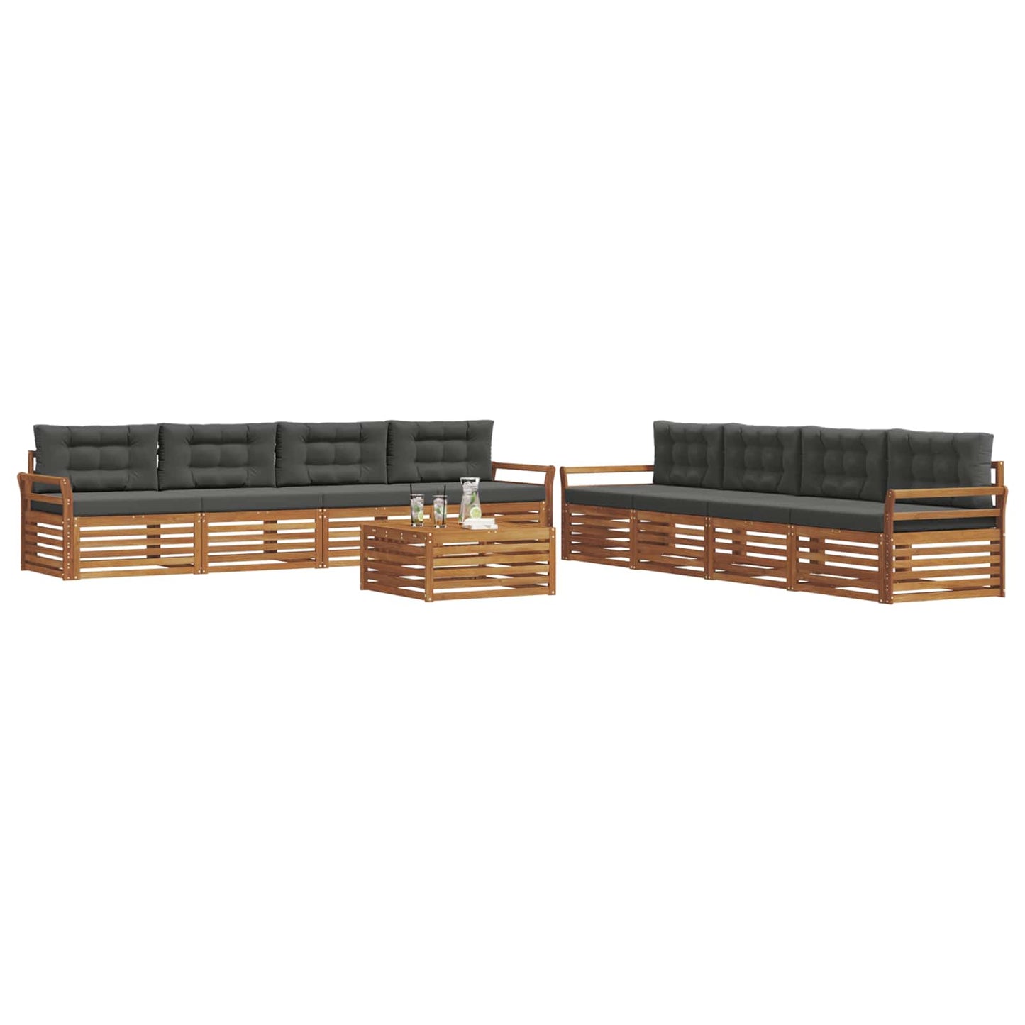 vidaXL Σειρά Καναπέ Εξωτερικού με μαξιλάρι 9 pcs Φυσικό και Ανθρακί
