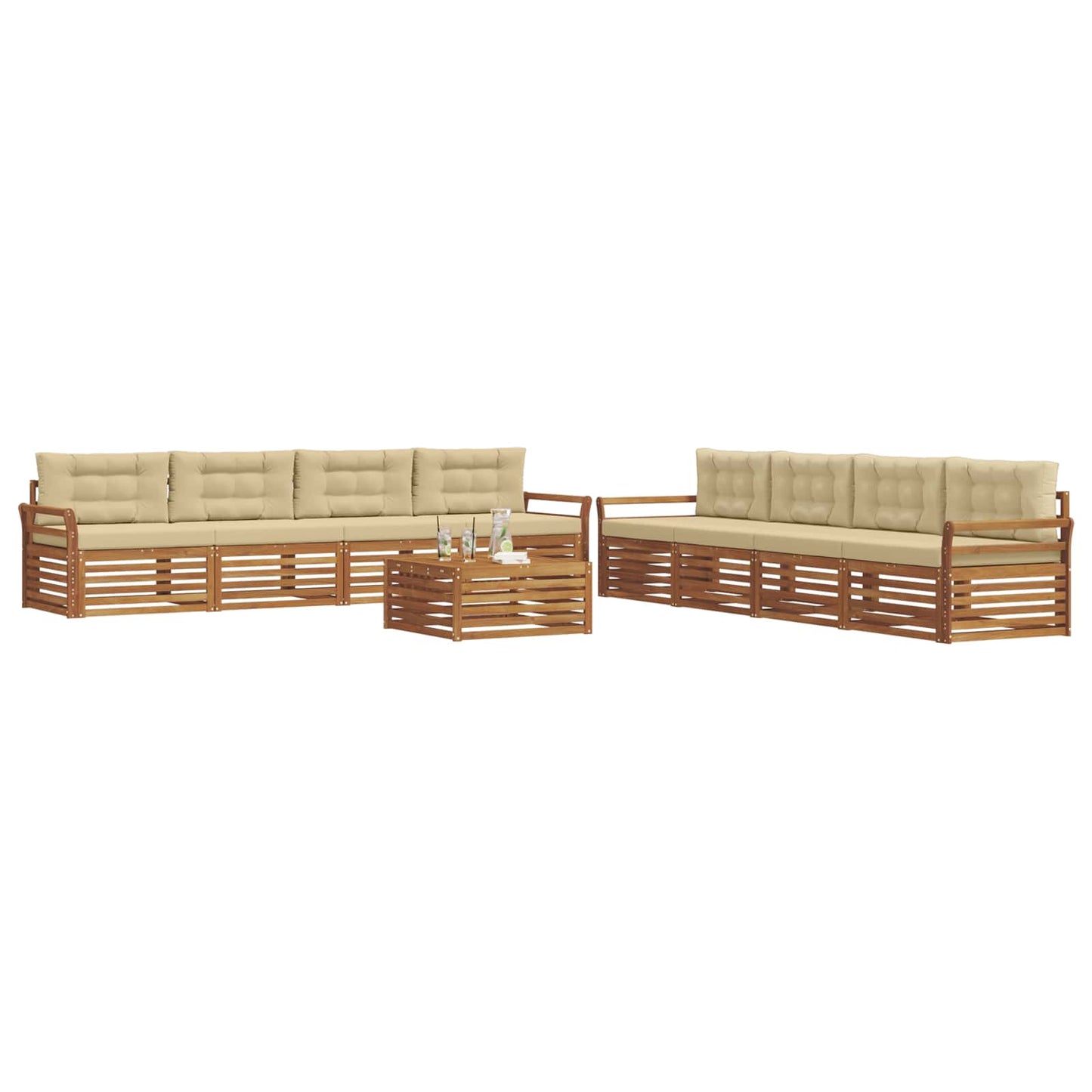 vidaXL Σειρά Καναπέ Εξωτερικού με μαξιλάρι 9 pcs Φυσικό και Μπεζ
