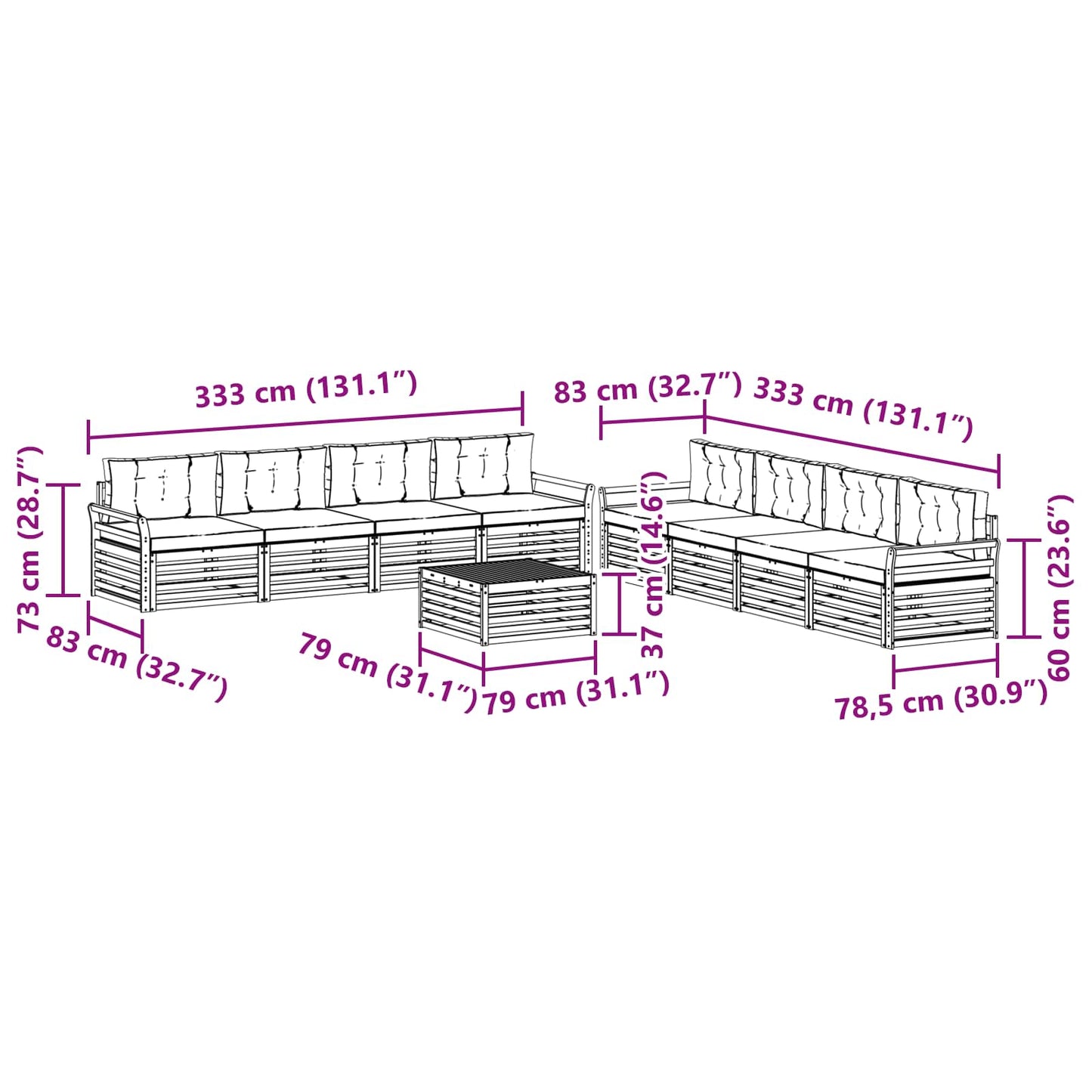 vidaXL Σειρά Καναπέ Εξωτερικού με μαξιλάρι 9 pcs Φυσικό και Μπεζ