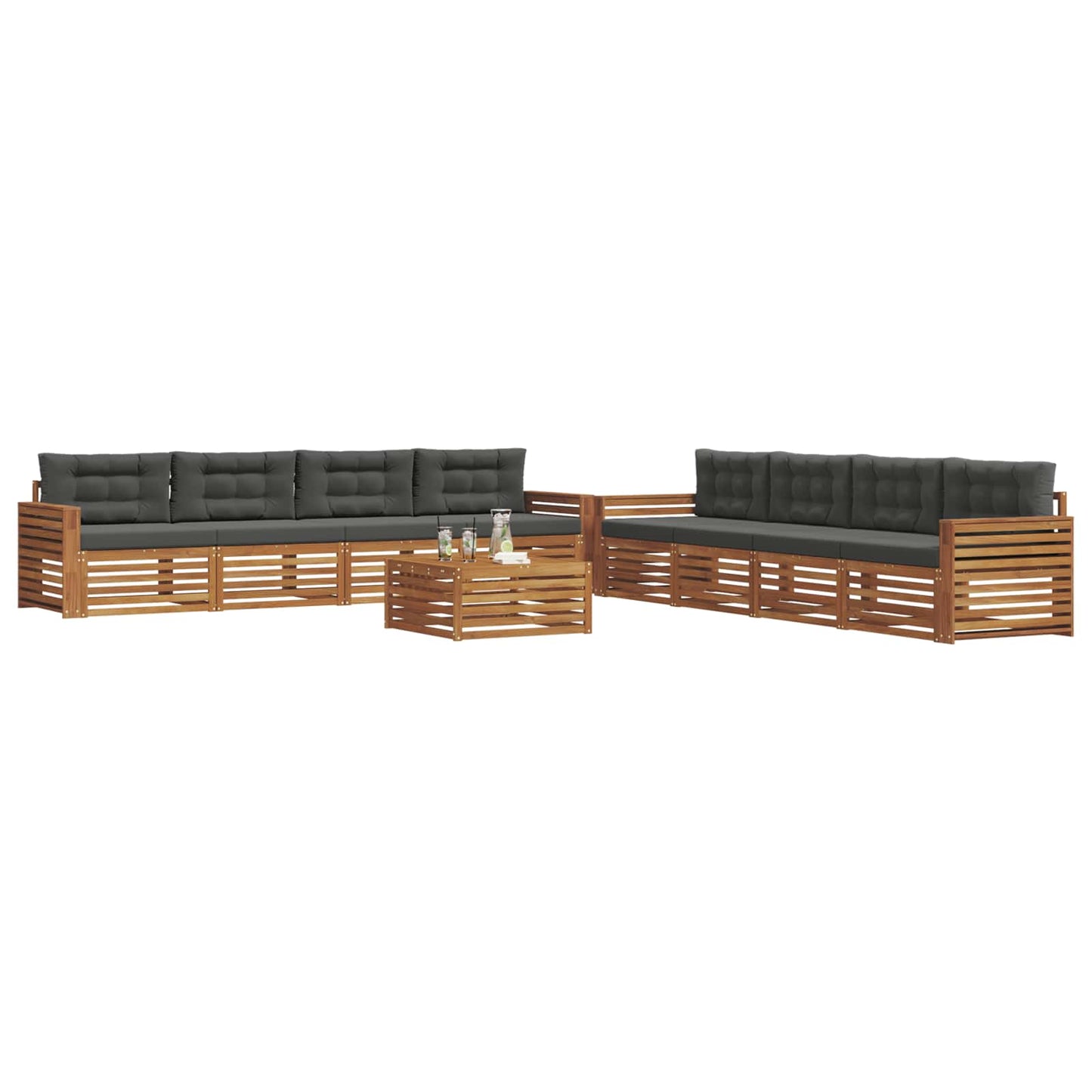 vidaXL Σειρά Καναπέ Εξωτερικού με μαξιλάρι 9 pcs Φυσικό και Ανθρακί