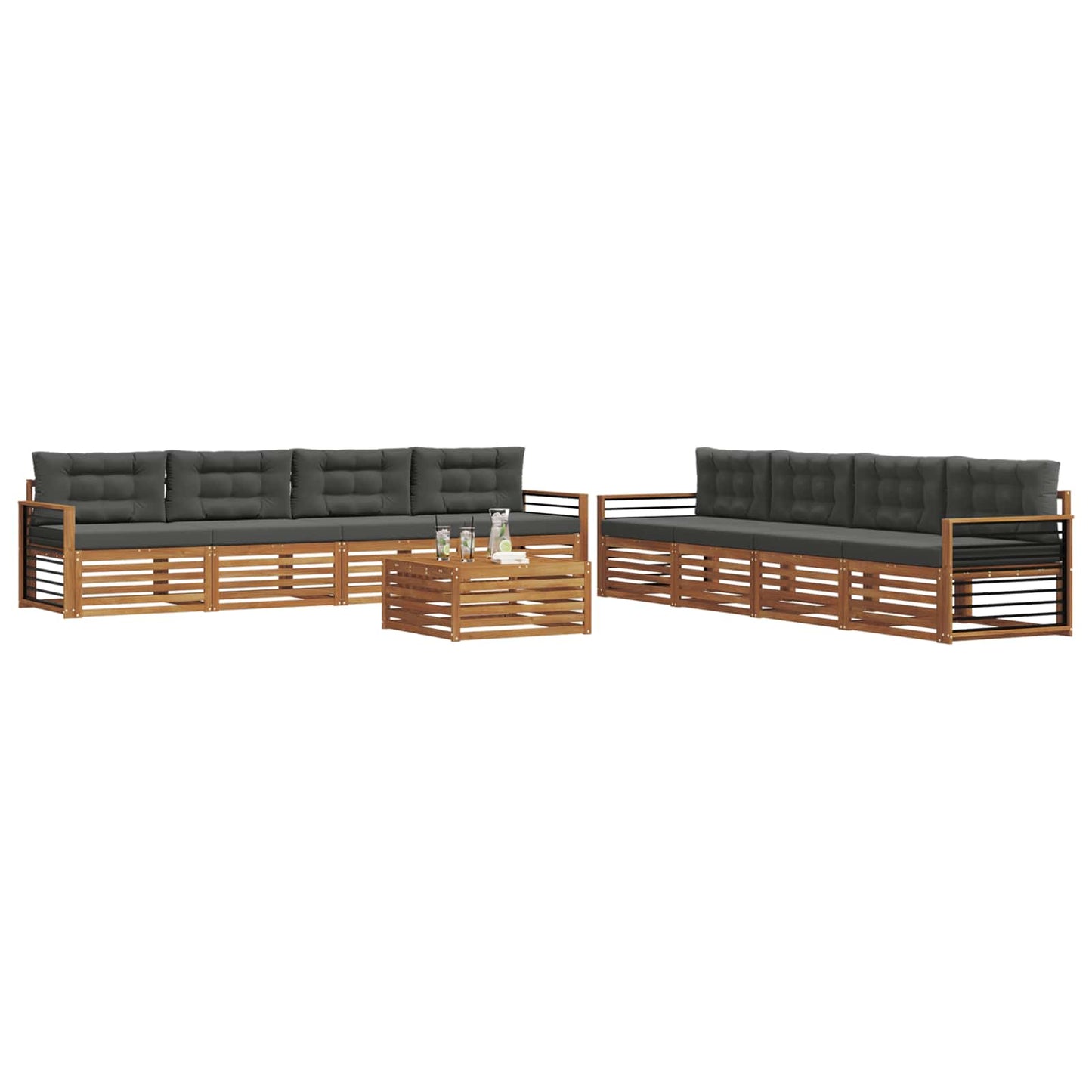 vidaXL Σειρά Καναπέ Εξωτερικού με μαξιλάρι 9 pcs Φυσικό και Ανθρακί
