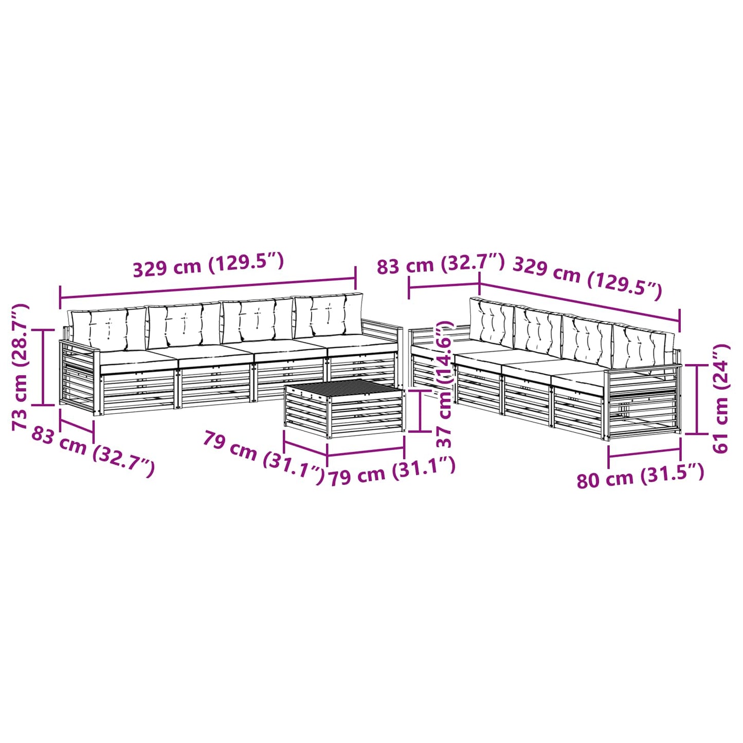 vidaXL Σειρά Καναπέ Εξωτερικού με μαξιλάρι 9 pcs Φυσικό και Ανθρακί