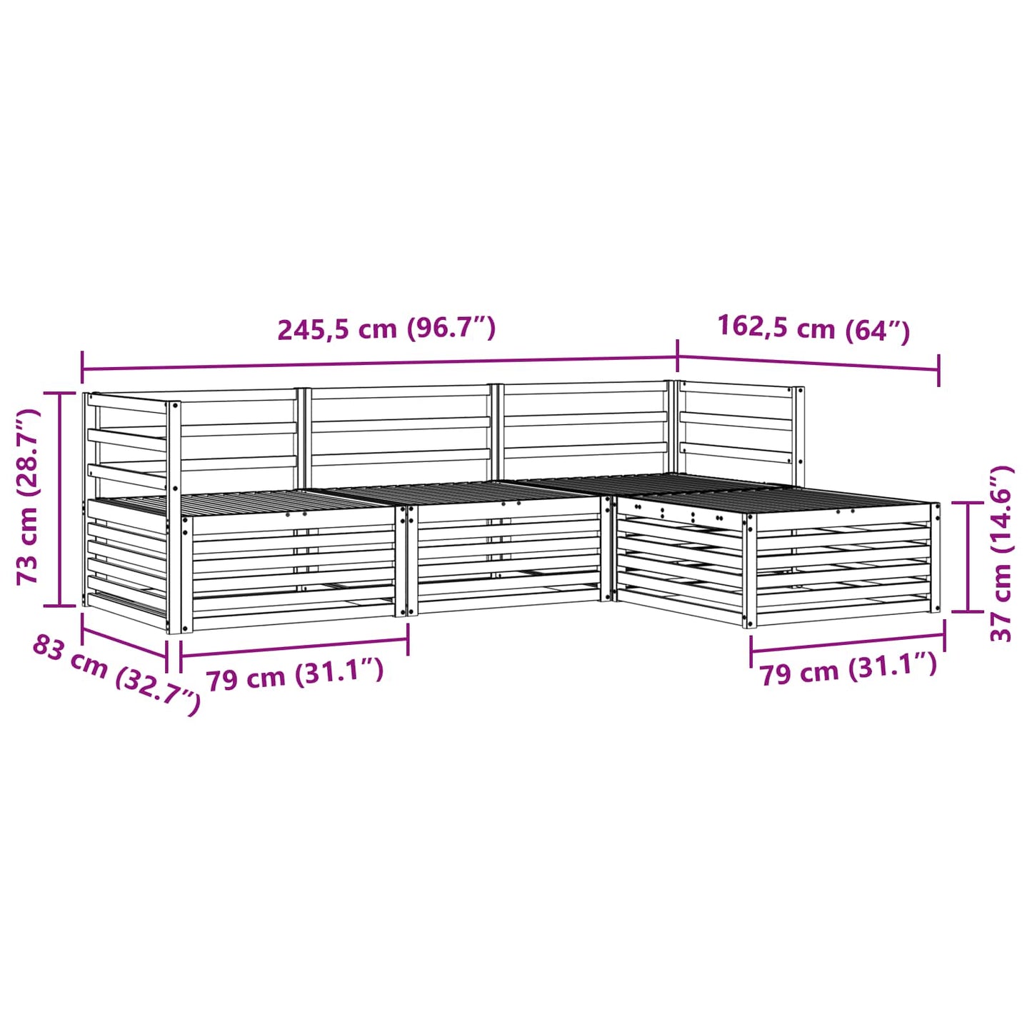 vidaXL Σειρά Καναπέ Εξωτερικού Φυσικό 245,5 x 162,5 x 73 εκ