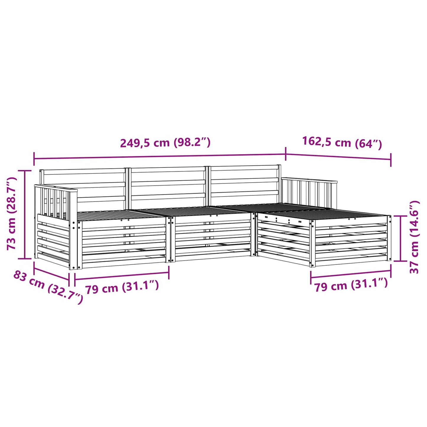 vidaXL Σειρά Καναπέ Εξωτερικού Φυσικό 249,5 x 162,5 x 73 εκ