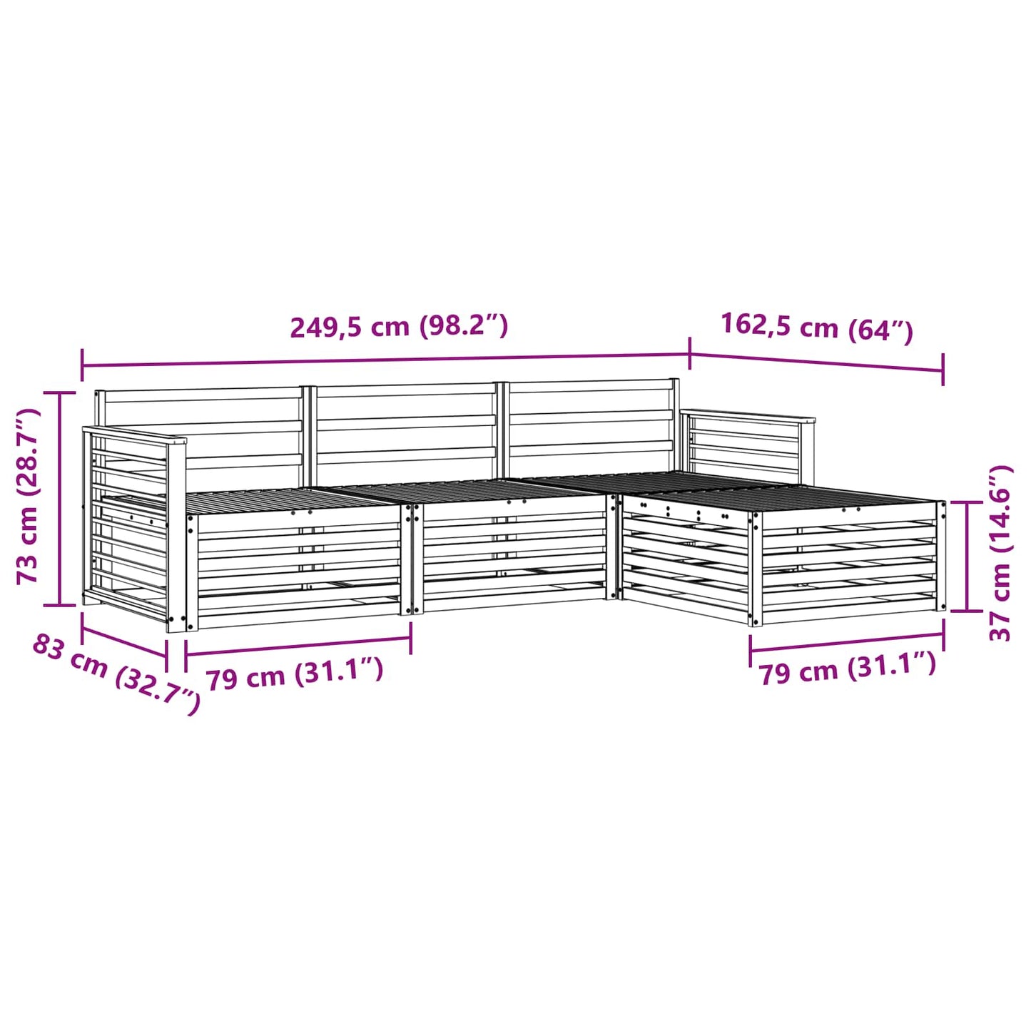 vidaXL Σειρά Καναπέ Εξωτερικού Φυσικό 249,5 x 162,5 x 73 εκ