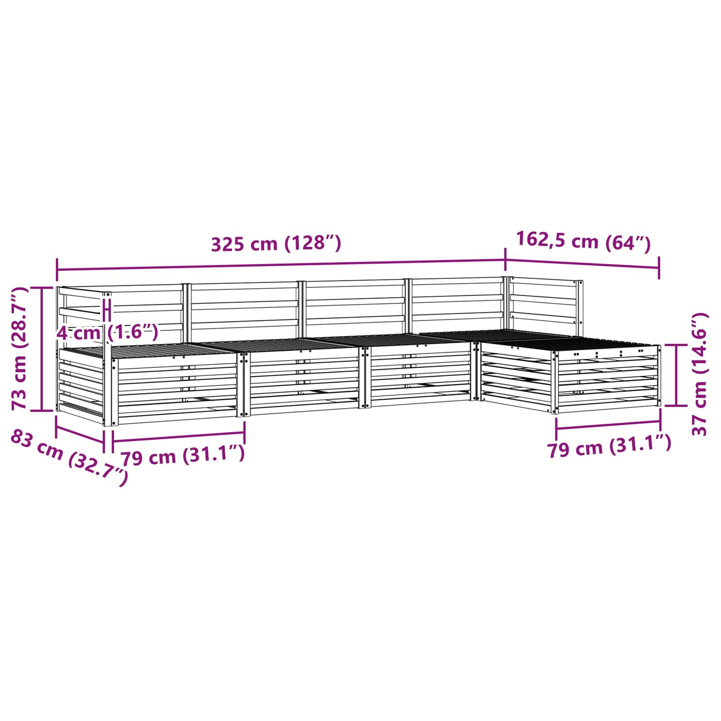 vidaXL Σειρά Καναπέ Εξωτερικού 5 pcs Φυσικό Στερεό Ξύλο Ακακίας