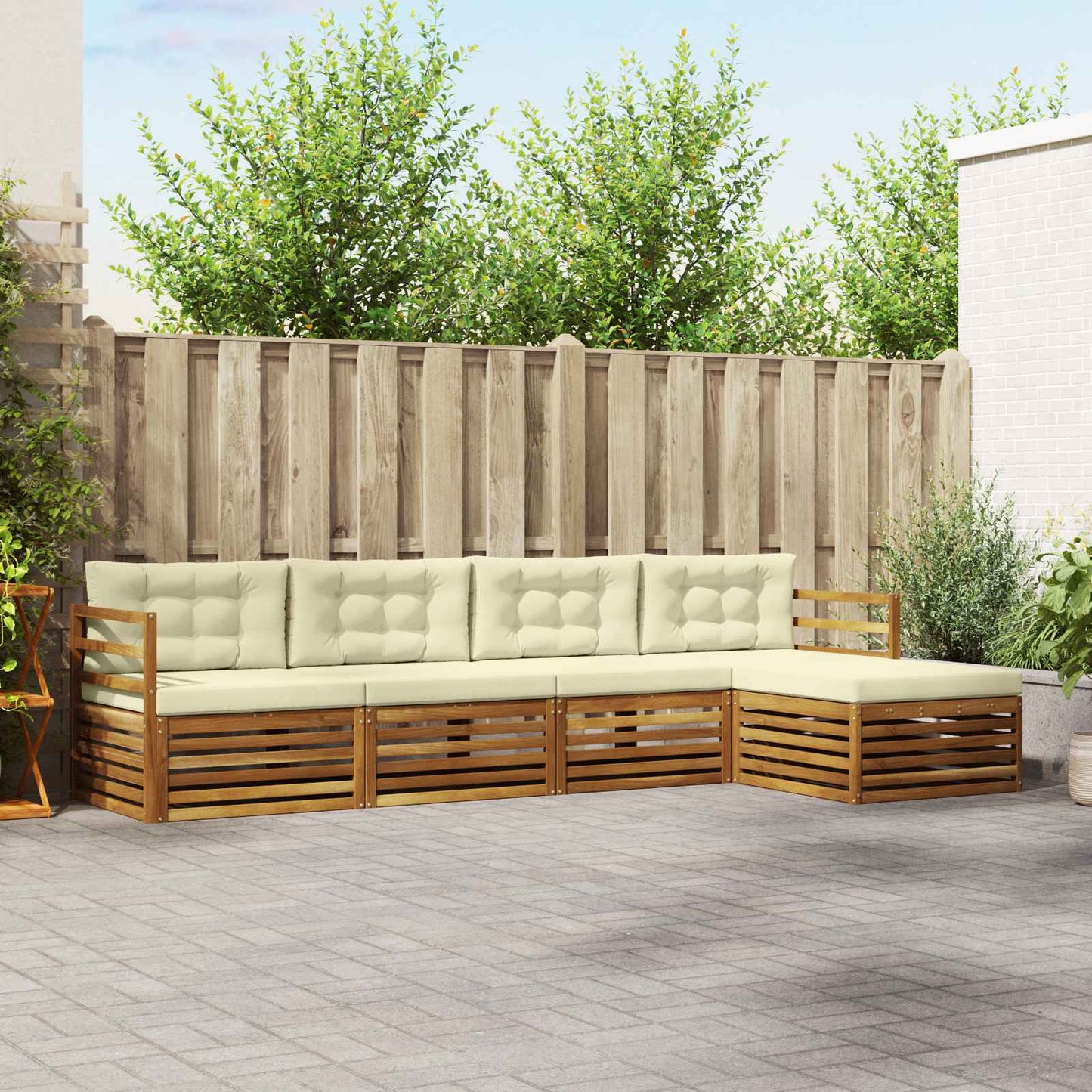 vidaXL Σειρά Καναπέ Εξωτερικού με μαξιλάρι 5 pcs Φυσικό και Κρέμα