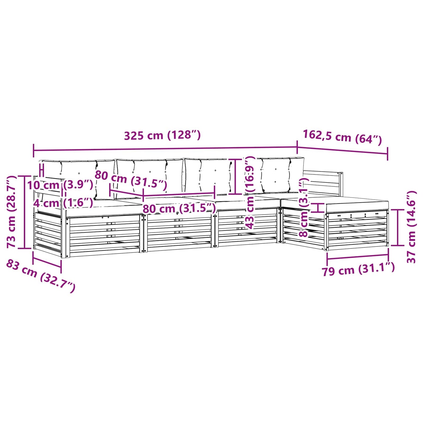 vidaXL Σειρά Καναπέ Εξωτερικού με μαξιλάρι 5 pcs Φυσικό και Κρέμα