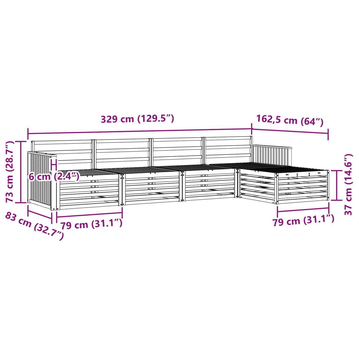 vidaXL Σειρά Καναπέ Εξωτερικού 5 pcs Φυσικό Στερεό Ξύλο Ακακίας