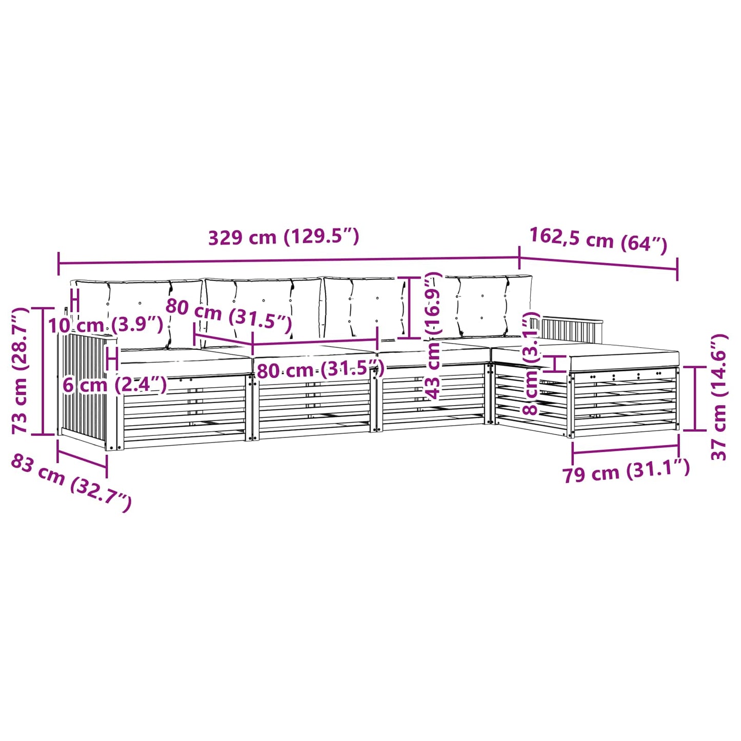 vidaXL Σειρά Καναπέ Εξωτερικού με μαξιλάρι 5 pcs Φυσικό και Ανθρακί