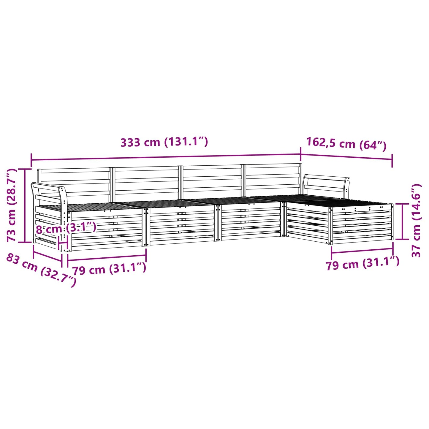 vidaXL Σειρά Καναπέ Εξωτερικού 5 pcs Φυσικό Στερεό Ξύλο Ακακίας