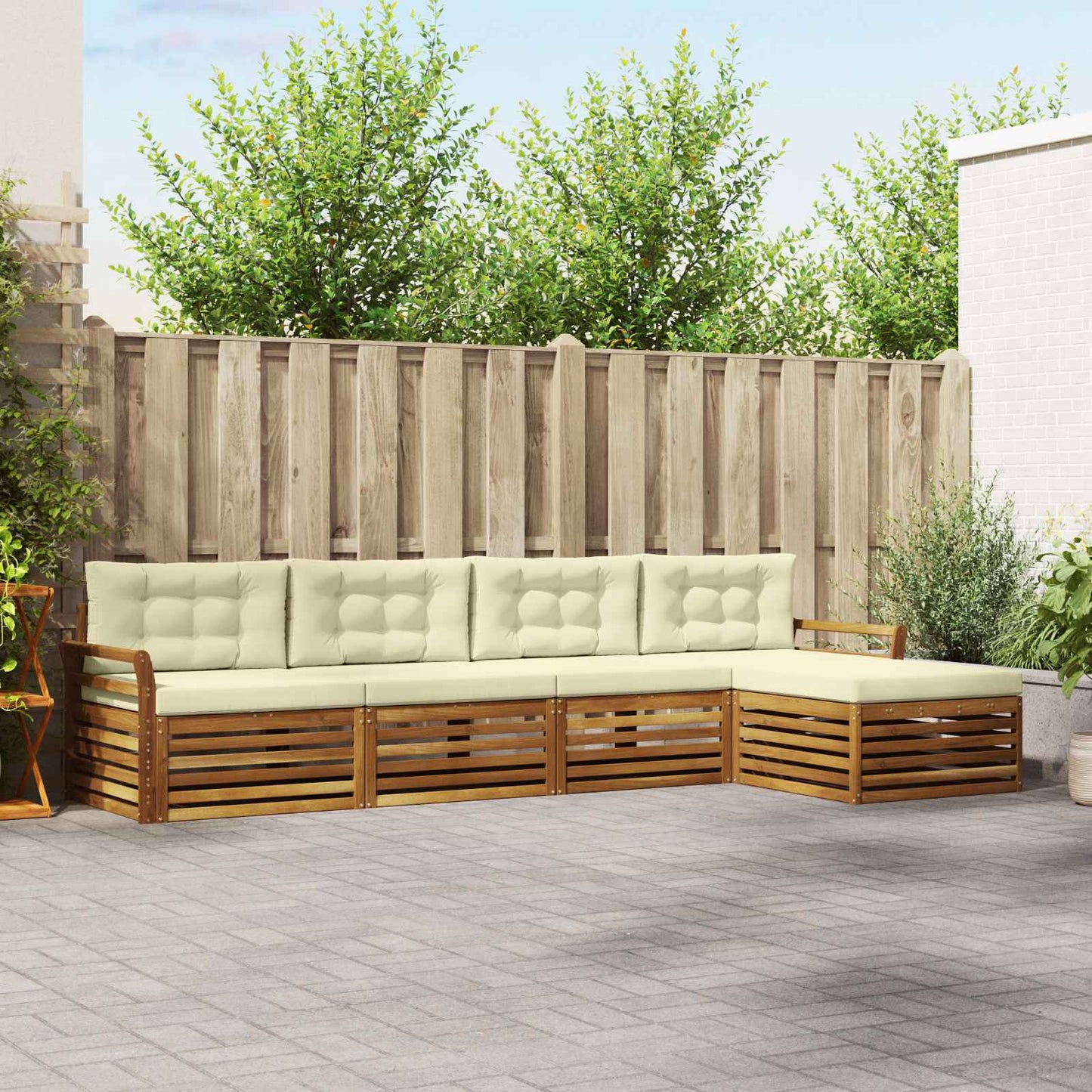 vidaXL Σειρά Καναπέ Εξωτερικού με μαξιλάρι 5 pcs Φυσικό και Κρέμα