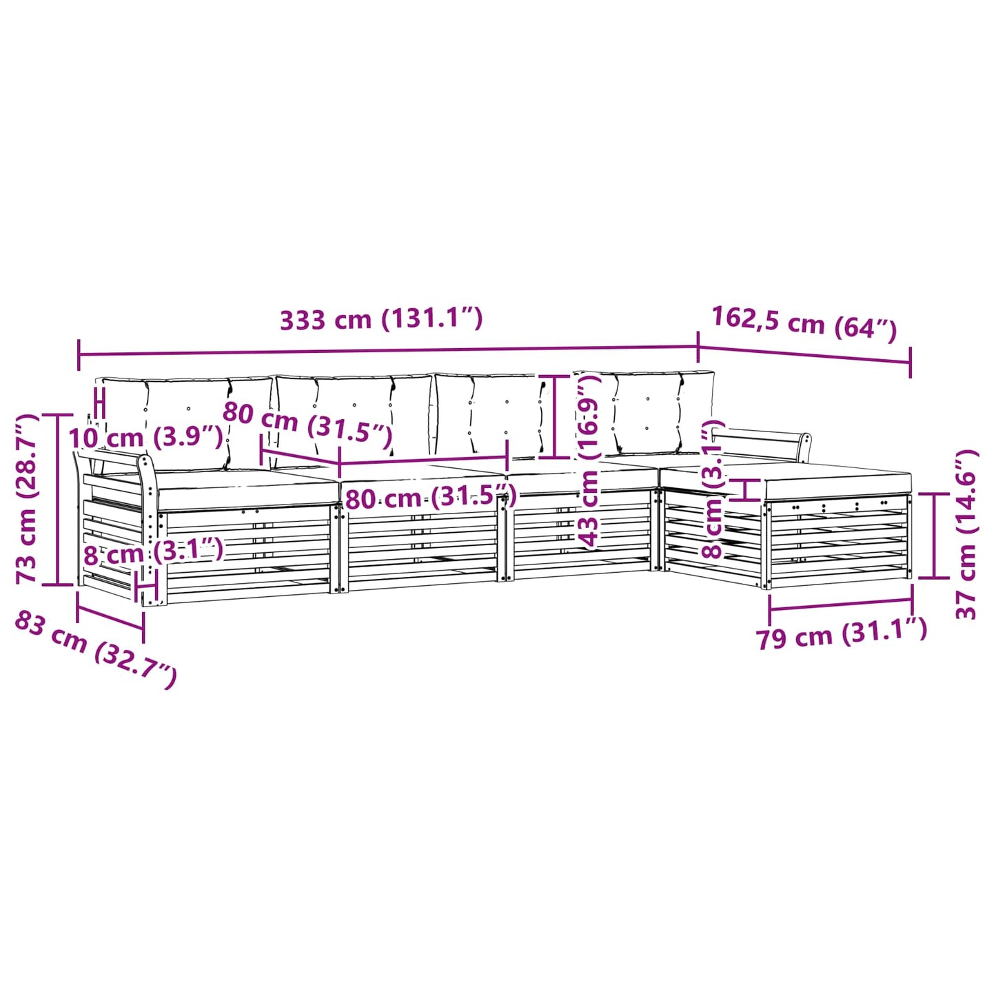 vidaXL Σειρά Καναπέ Εξωτερικού με μαξιλάρι 5 pcs Φυσικό και Κρέμα