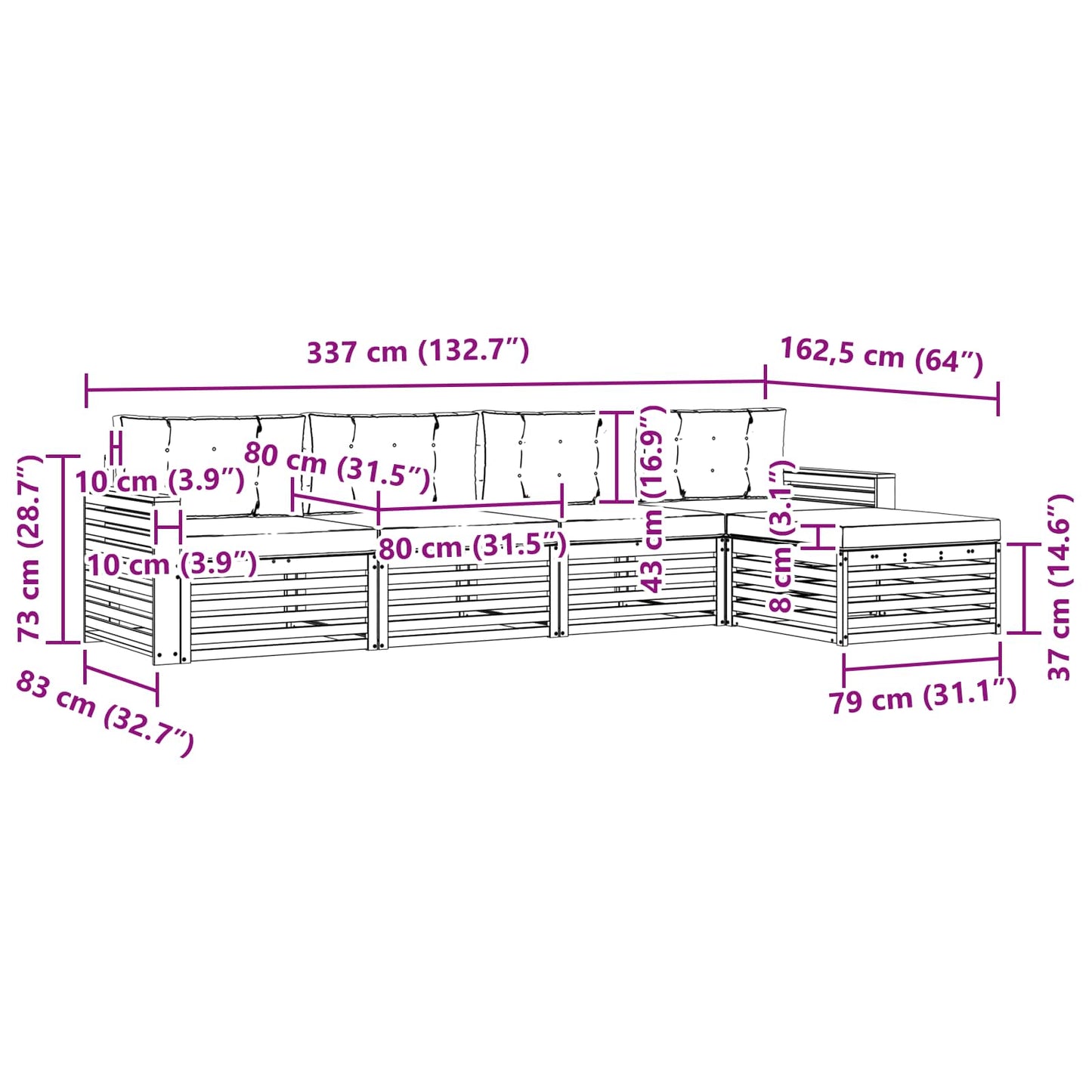 vidaXL Σειρά Καναπέ Εξωτερικού με μαξιλάρι 5 pcs Φυσικό και Μπεζ