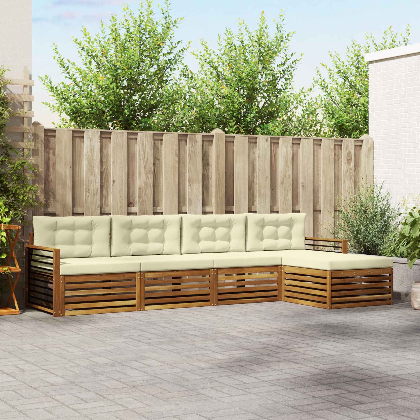 vidaXL Σειρά Καναπέ Εξωτερικού με μαξιλάρι 5 pcs Φυσικό και Κρέμα