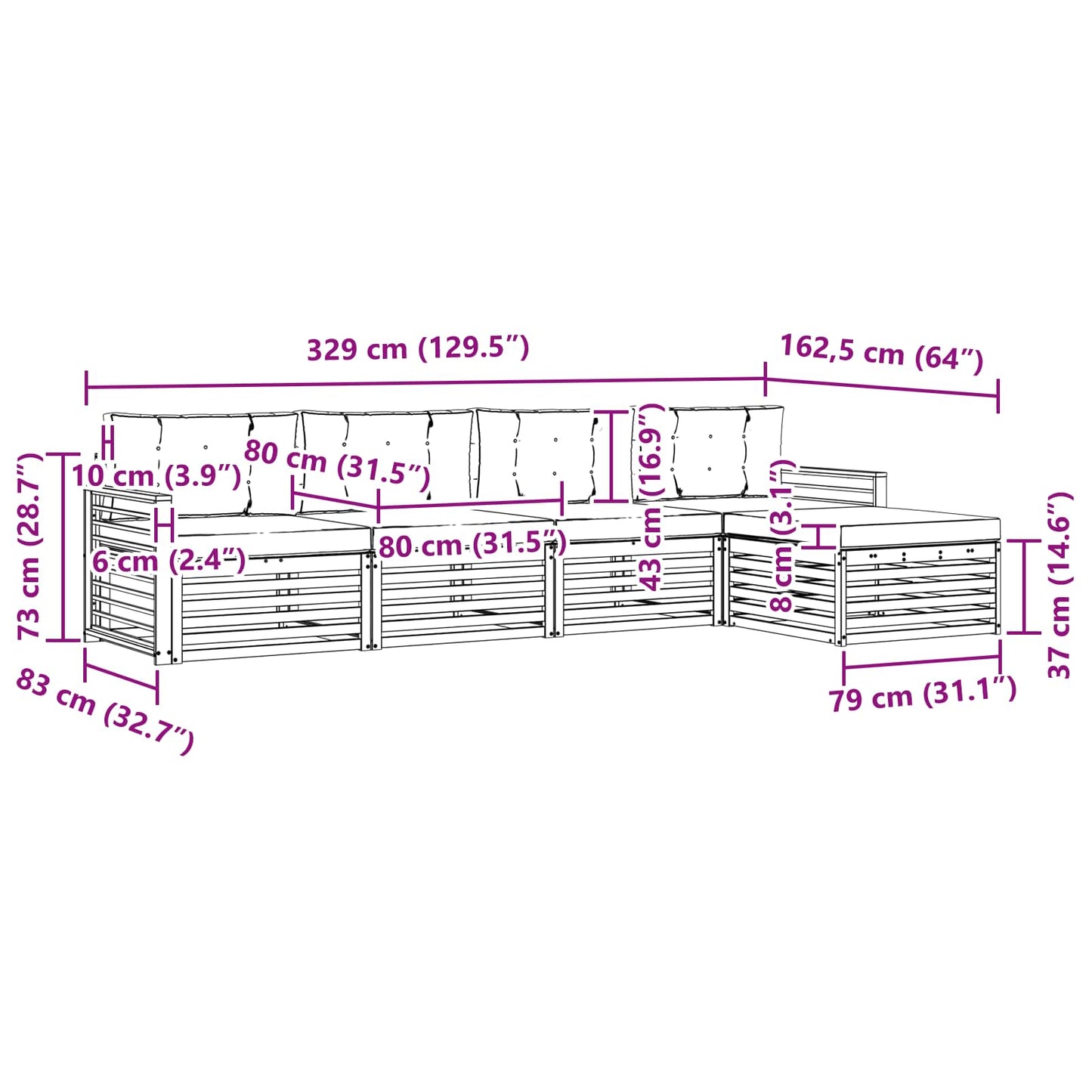 vidaXL Σειρά Καναπέ Εξωτερικού με μαξιλάρι 5 pcs Φυσικό και Κρέμα