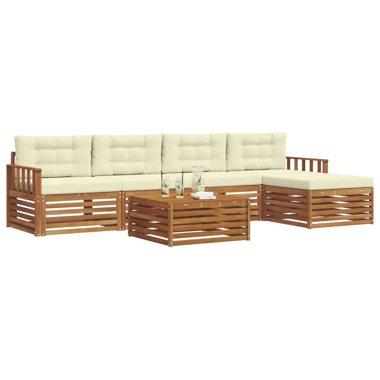 vidaXL Σειρά Καναπέ Εξωτερικού με μαξιλάρι 6 pcs Φυσικό και Κρέμα