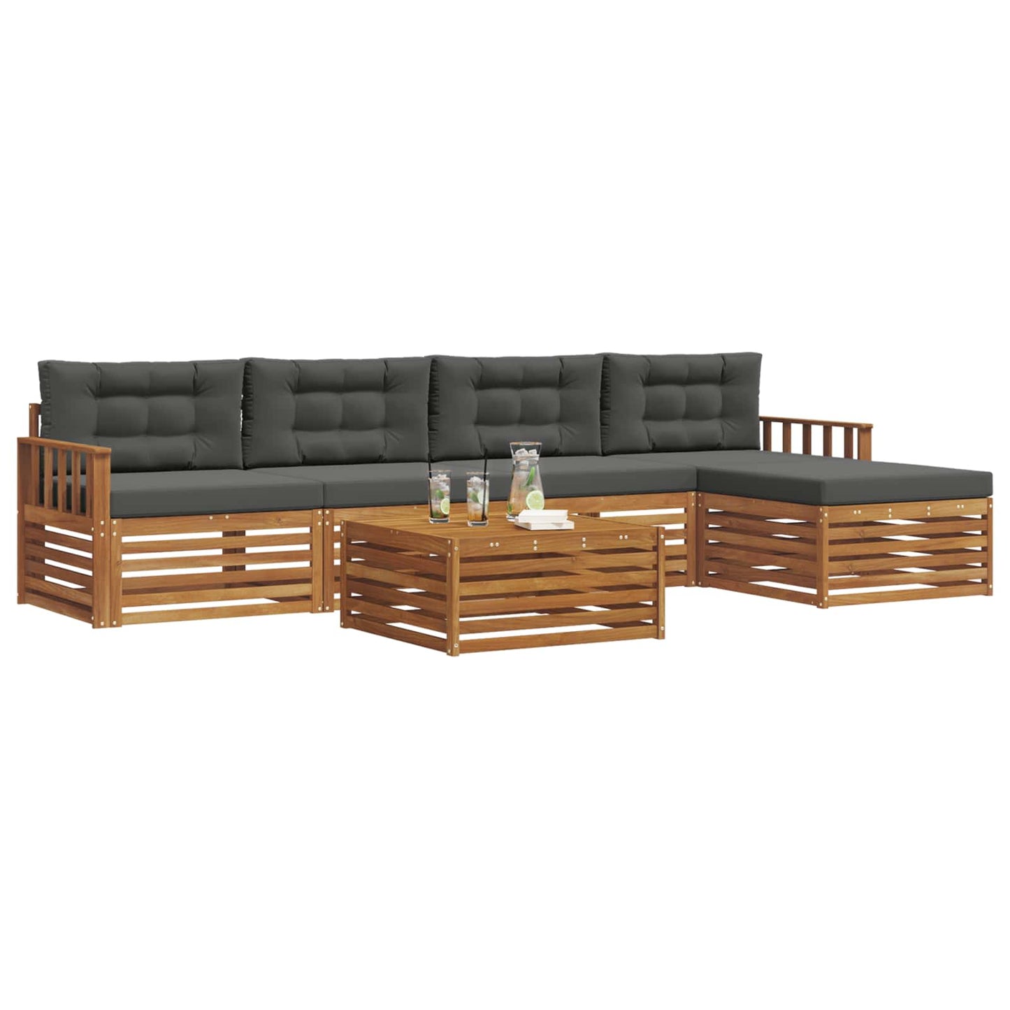 vidaXL Σειρά Καναπέ Εξωτερικού με μαξιλάρι 6 pcs Φυσικό και Ανθρακί