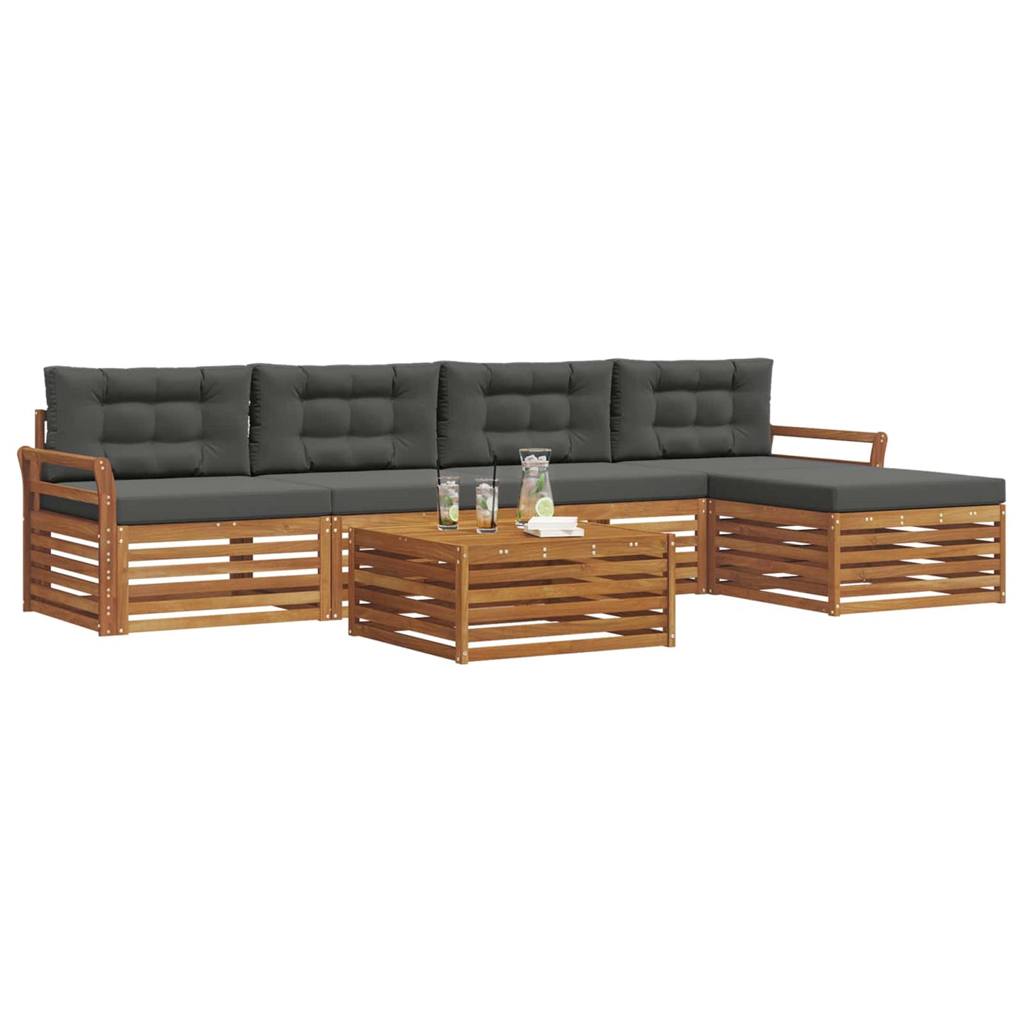 vidaXL Σειρά Καναπέ Εξωτερικού με μαξιλάρι 6 pcs Φυσικό και Ανθρακί