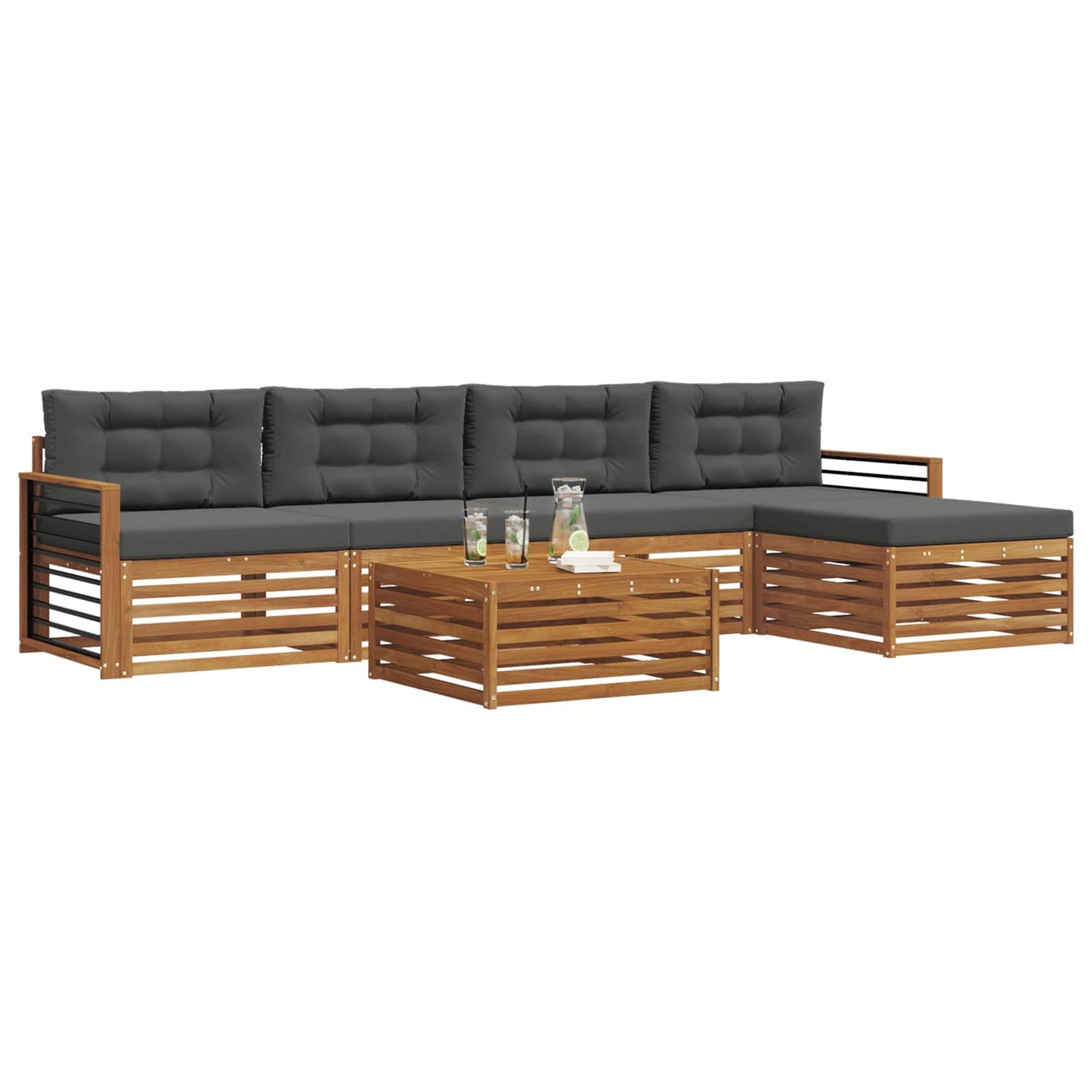 vidaXL Σειρά Καναπέ Εξωτερικού με μαξιλάρι 6 pcs Φυσικό και Ανθρακί