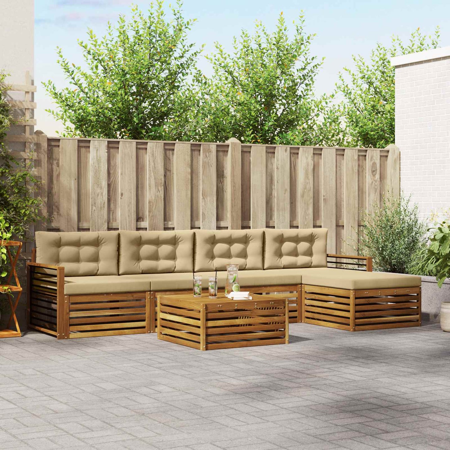 vidaXL Σειρά Καναπέ Εξωτερικού με μαξιλάρι 6 pcs Φυσικό και Μπεζ