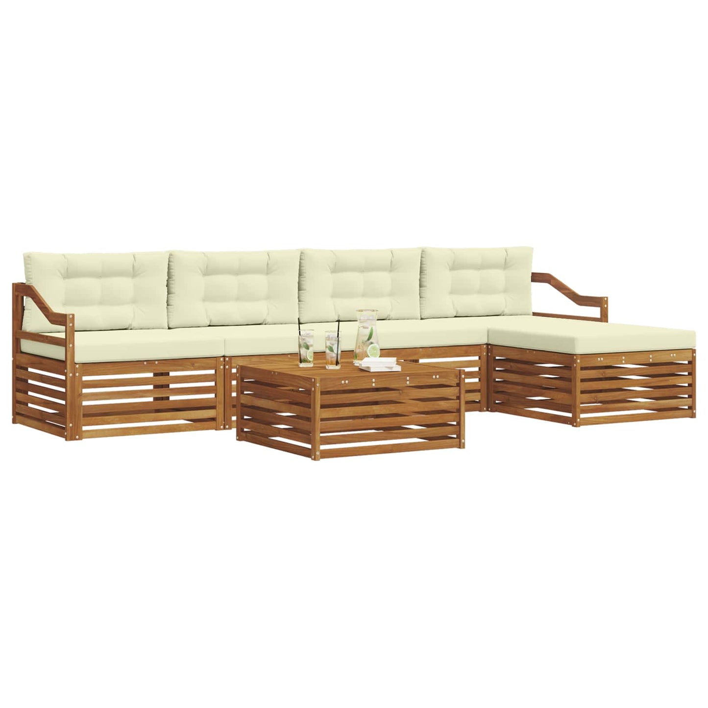 vidaXL Σειρά Καναπέ Εξωτερικού με μαξιλάρι 6 pcs Φυσικό και Κρέμα