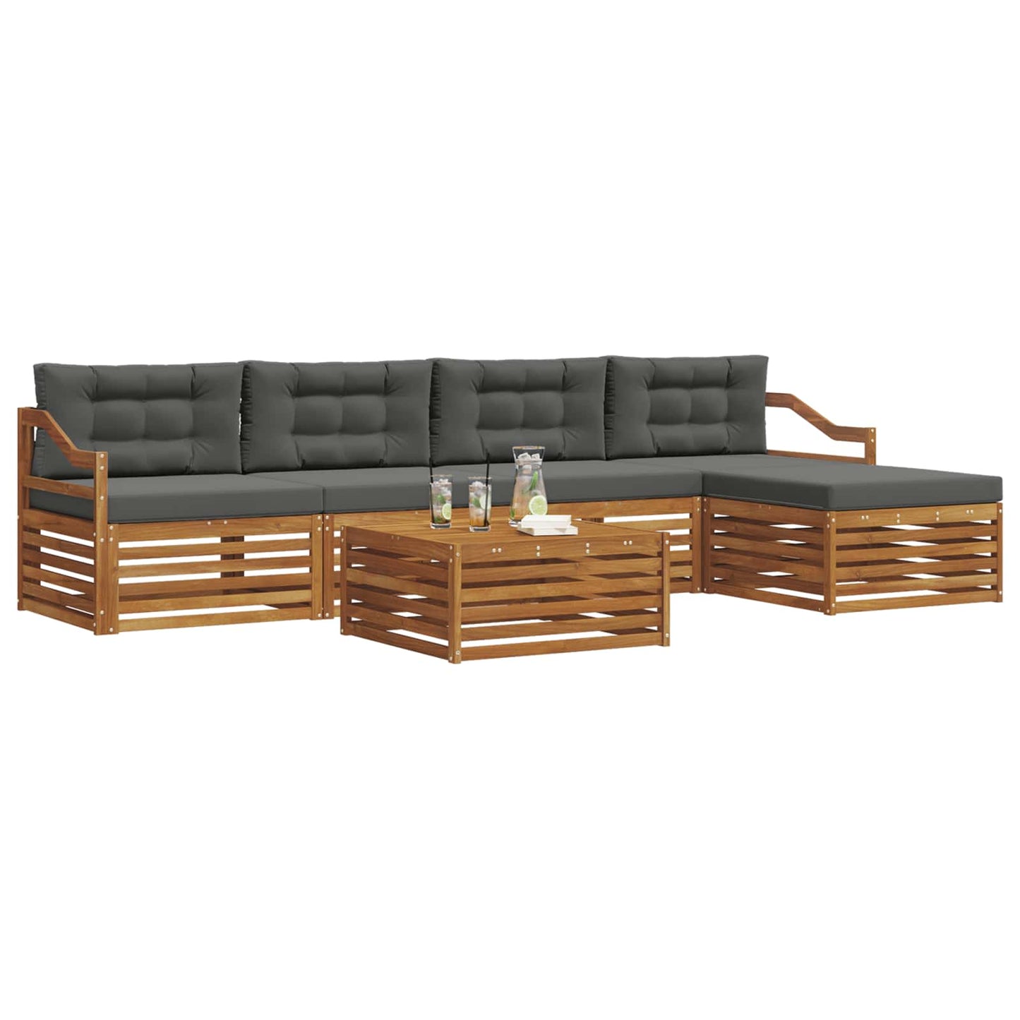 vidaXL Σειρά Καναπέ Εξωτερικού με μαξιλάρι 6 pcs Φυσικό και Ανθρακί