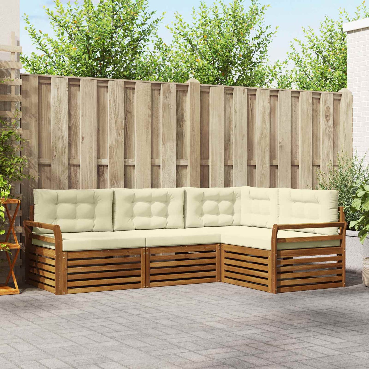 vidaXL Σειρά Καναπέ Εξωτερικού με μαξιλάρι 4 pcs Φυσικό και Κρέμα