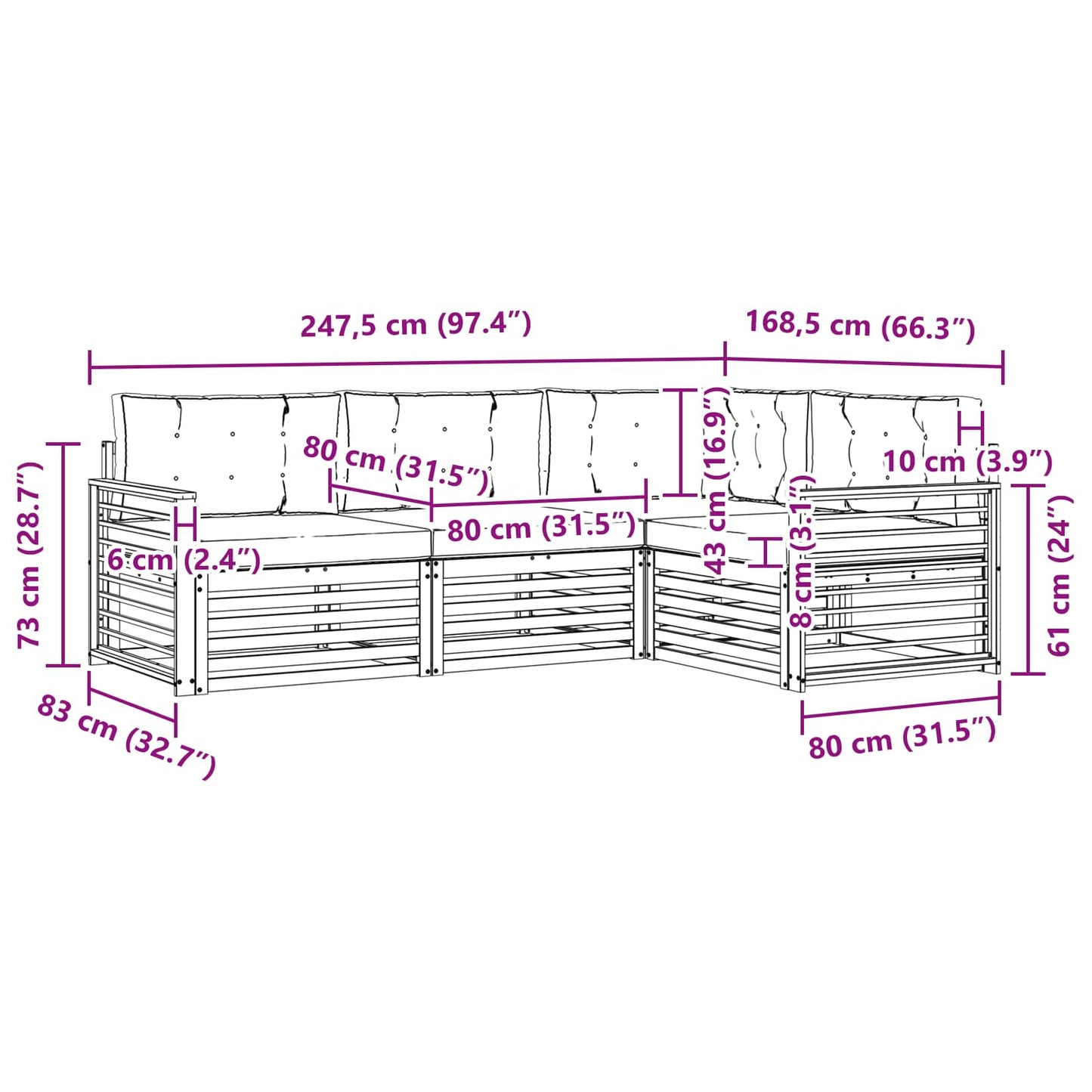 vidaXL Σειρά Καναπέ Εξωτερικού με μαξιλάρι 4 pcs Φυσικό και Κρέμα