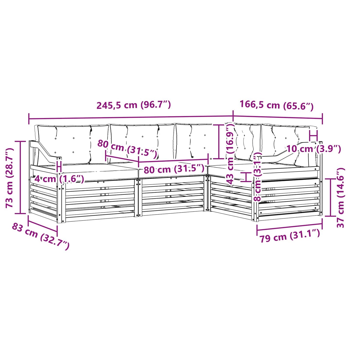 vidaXL Σειρά Καναπέ Εξωτερικού με μαξιλάρι 4 pcs Φυσικό και Κρέμα