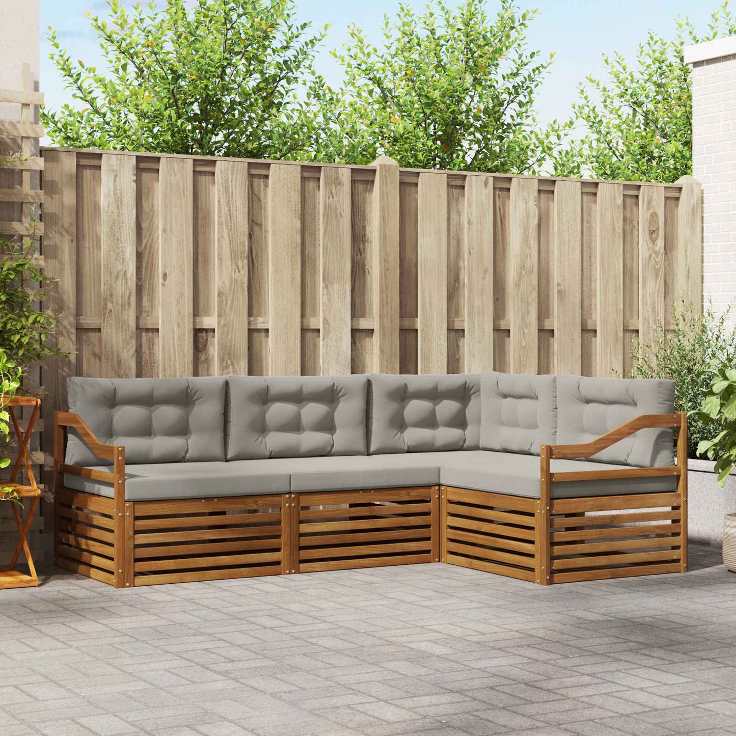 vidaXL Σειρά Καναπέ Εξωτερικού 4 pcs Φυσικό και Ανοιχτό Γκρι