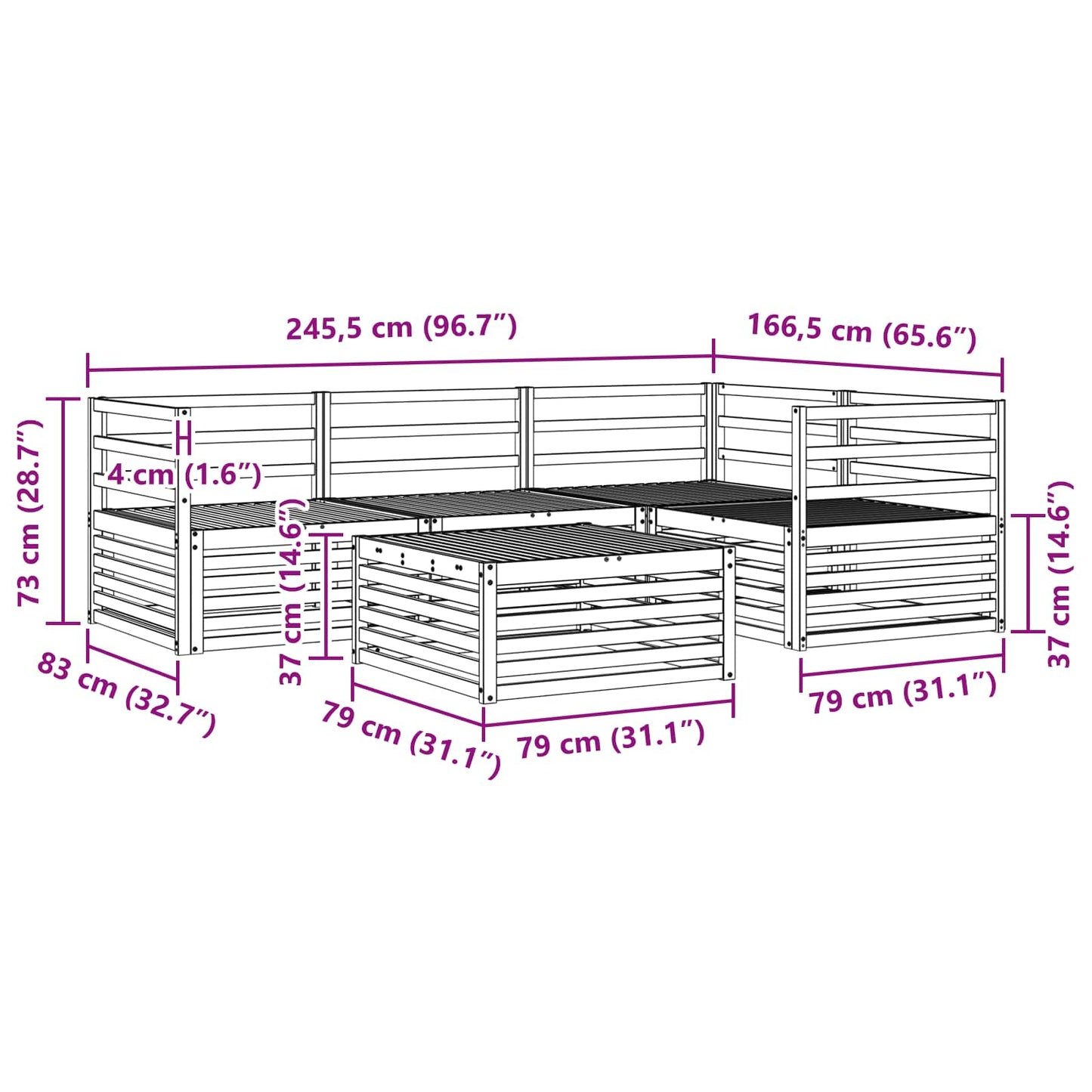 vidaXL Σειρά Καναπέ Εξωτερικού 5 pcs Φυσικό