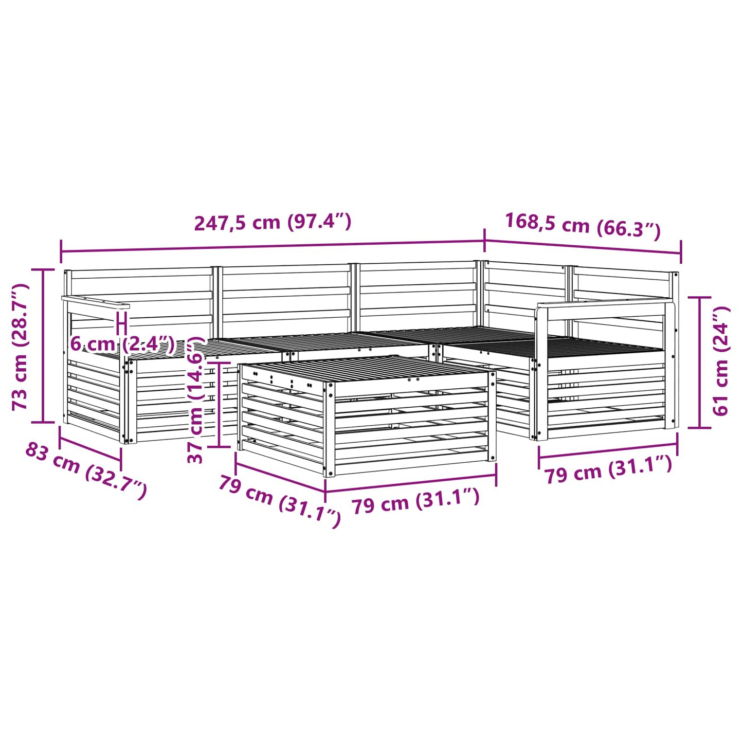 vidaXL Σειρά Καναπέ Εξωτερικού 5 pcs Φυσικό