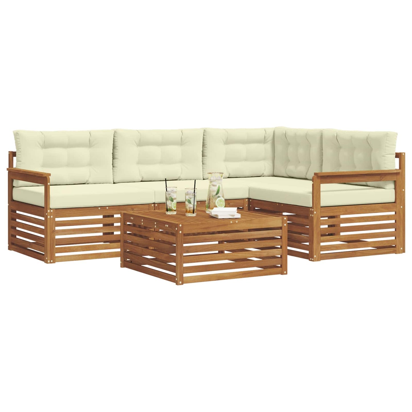 vidaXL Σειρά Καναπέ Εξωτερικού με μαξιλάρι 5 pcs Φυσικό και Κρέμα