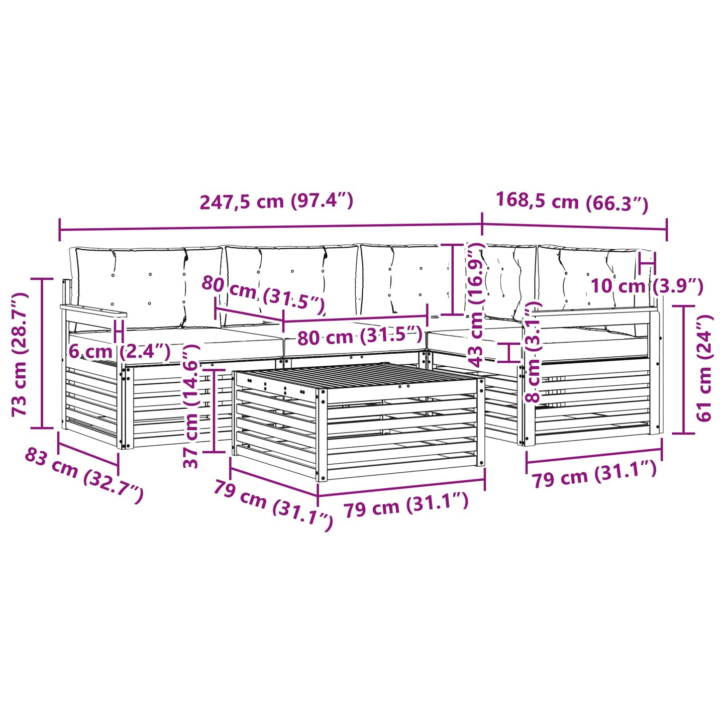 vidaXL Σειρά Καναπέ Εξωτερικού με μαξιλάρι 5 pcs Φυσικό και Κρέμα