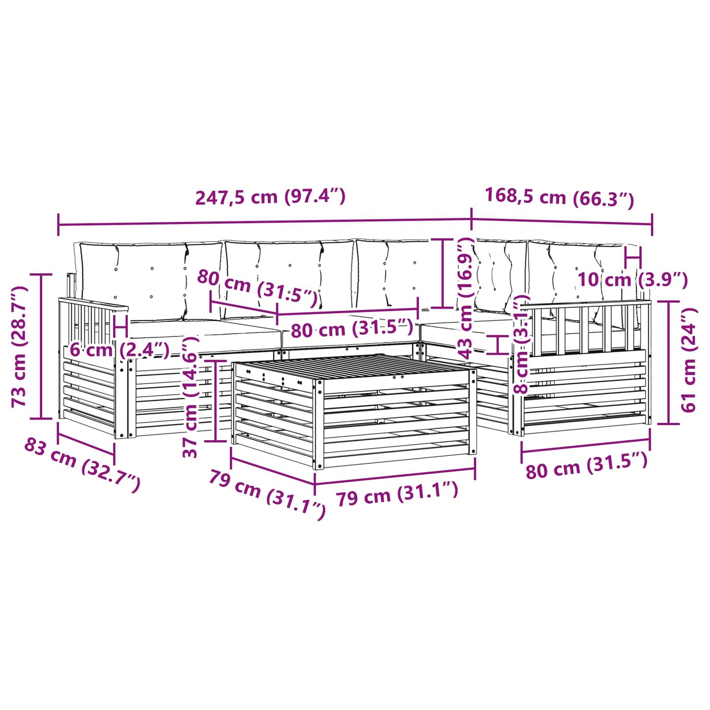 vidaXL Σειρά Καναπέ Εξωτερικού 5 pcs Φυσικό και Ανοιχτό Γκρι