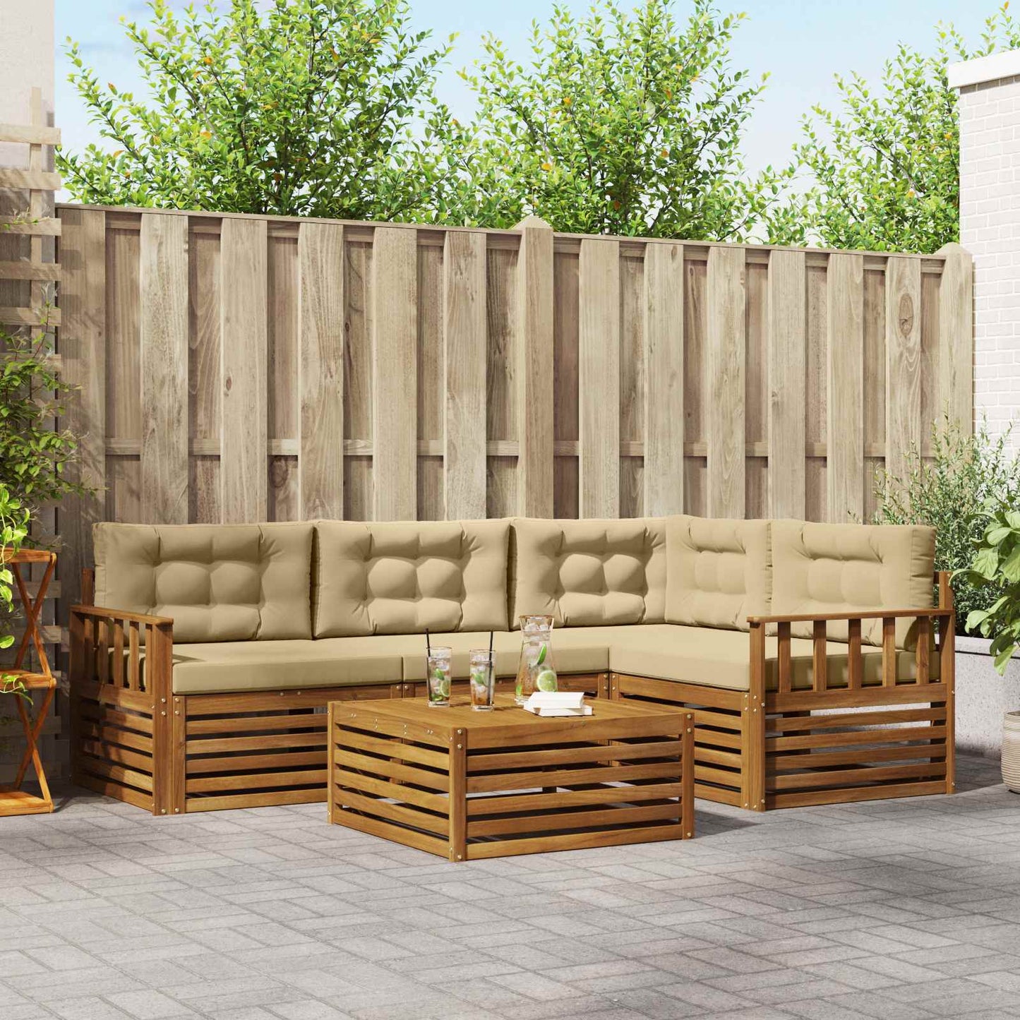 vidaXL Σειρά Καναπέ Εξωτερικού με μαξιλάρι 5 pcs Φυσικό και Μπεζ
