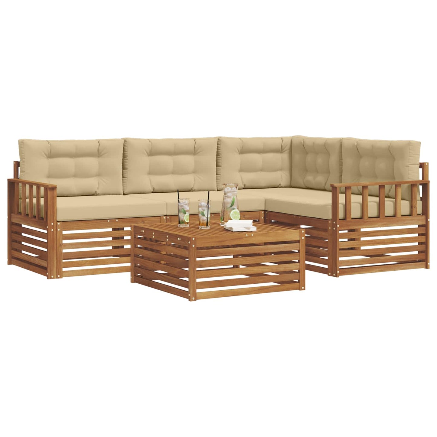 vidaXL Σειρά Καναπέ Εξωτερικού με μαξιλάρι 5 pcs Φυσικό και Μπεζ