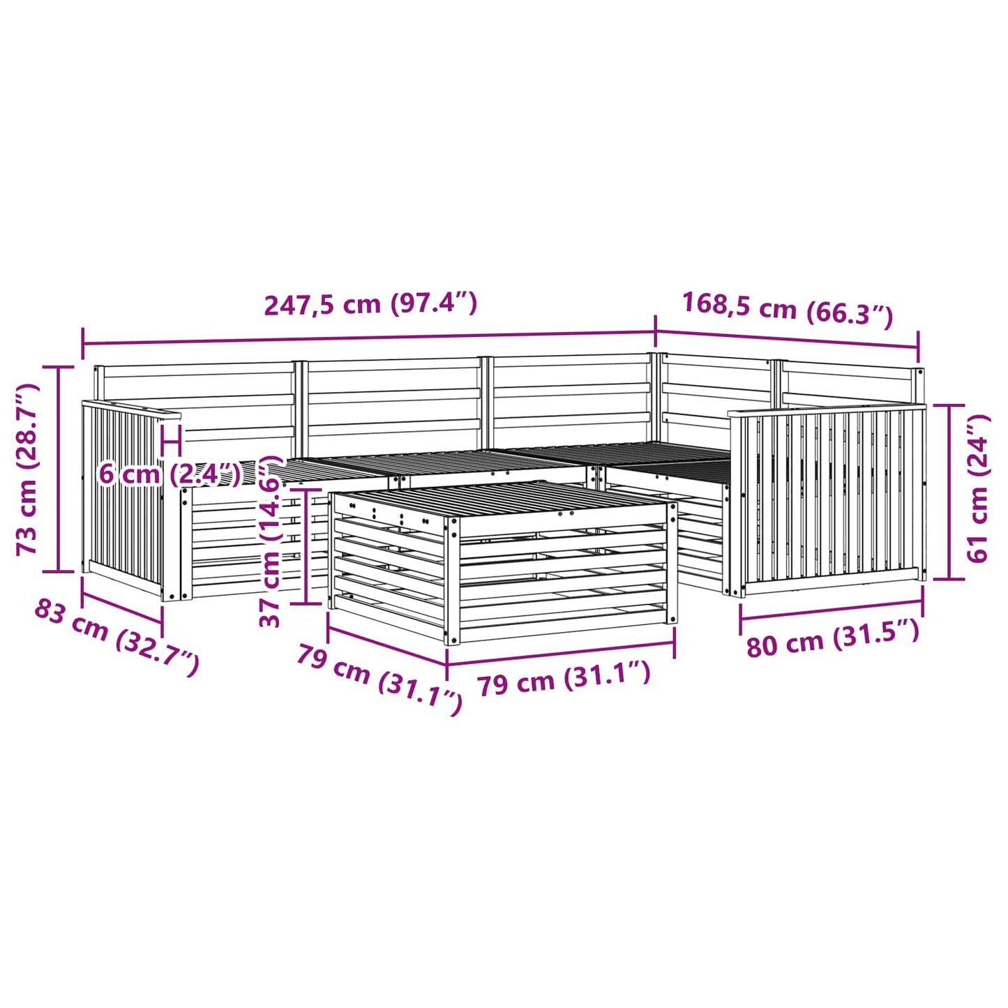 vidaXL Σειρά Καναπέ Εξωτερικού 5 pcs Φυσικό