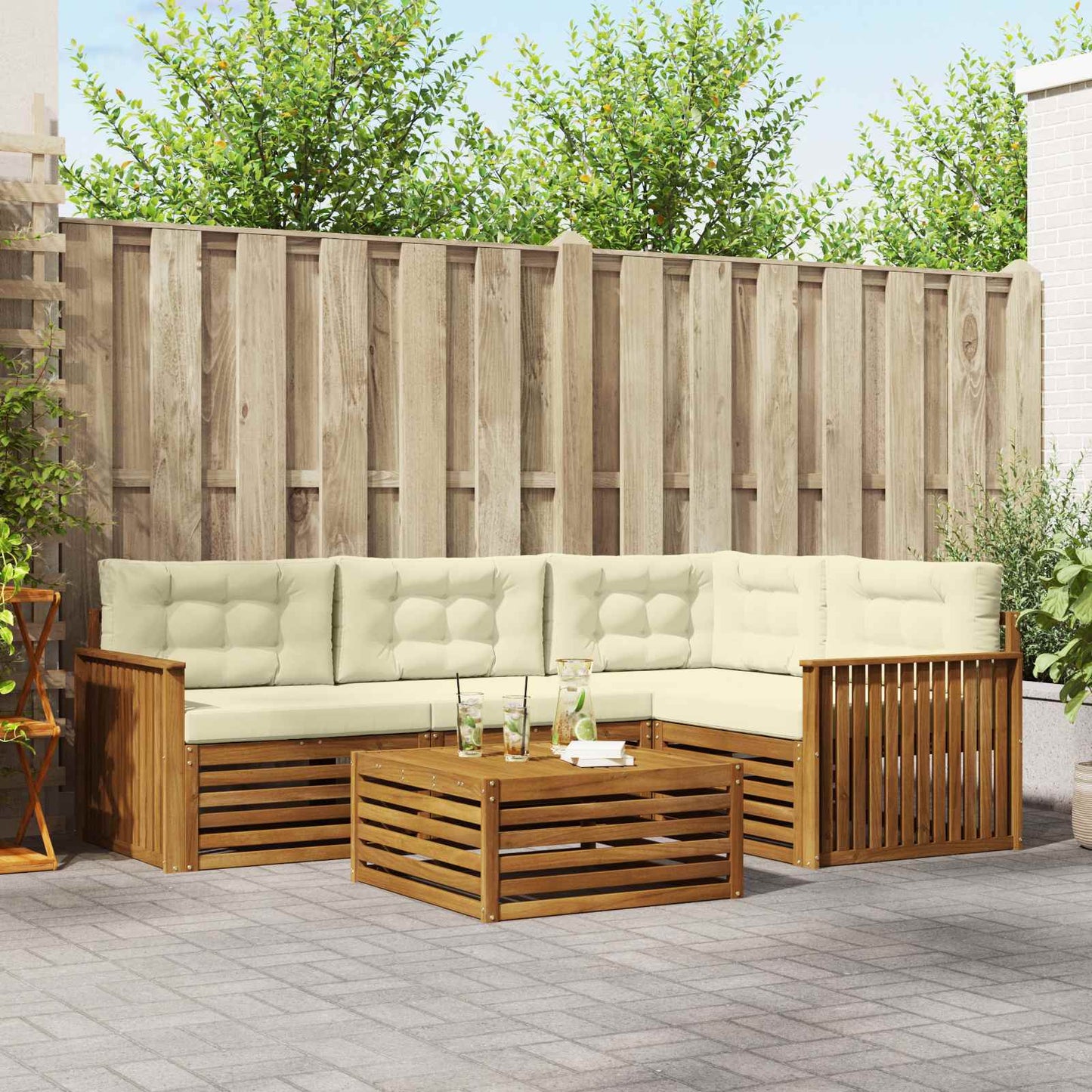 vidaXL Σειρά Καναπέ Εξωτερικού με μαξιλάρι 5 pcs Φυσικό και Κρέμα