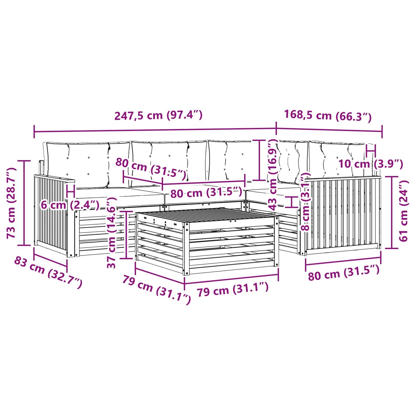 vidaXL Σειρά Καναπέ Εξωτερικού με μαξιλάρι 5 pcs Φυσικό και Κρέμα