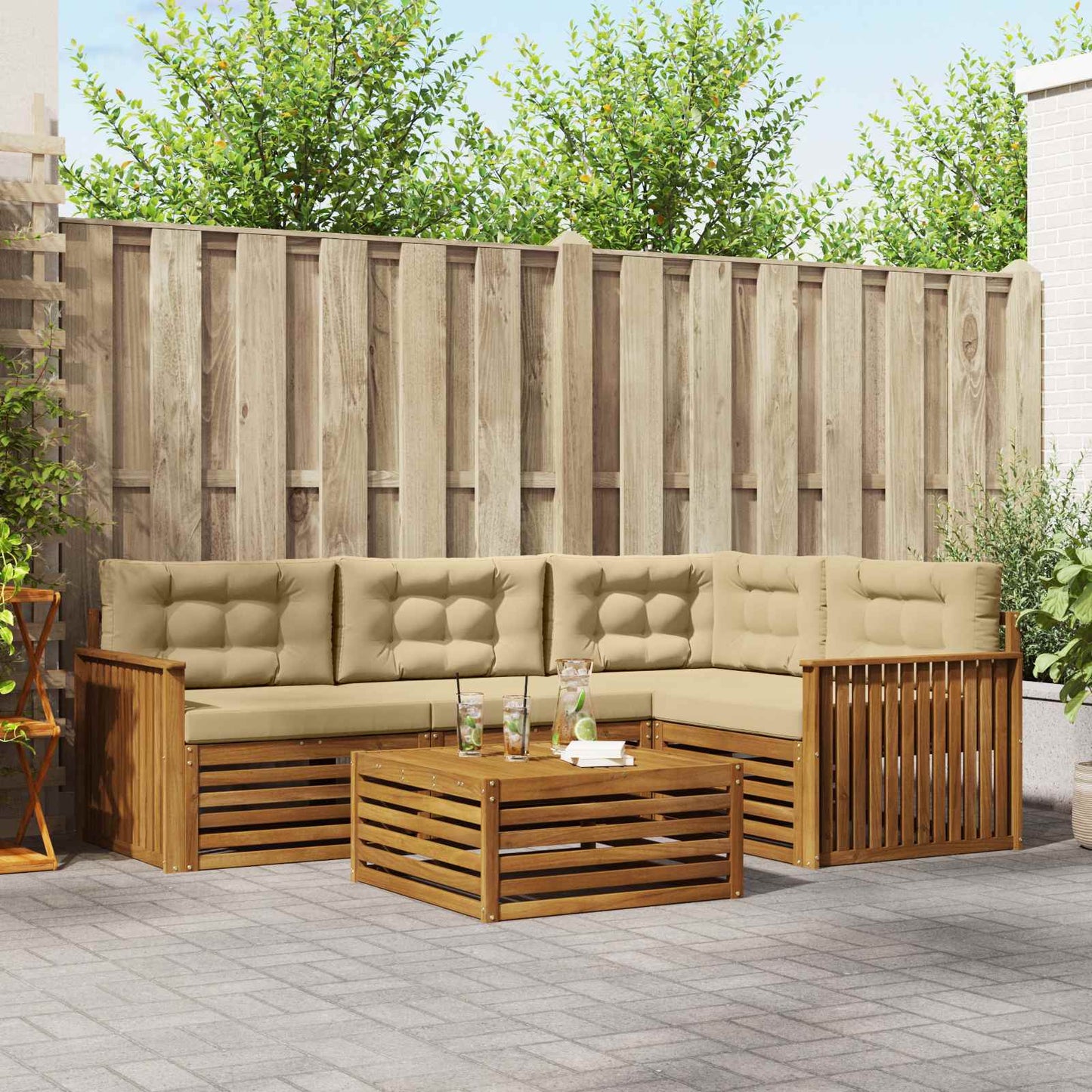 vidaXL Σειρά Καναπέ Εξωτερικού με μαξιλάρι 5 pcs Φυσικό και Μπεζ